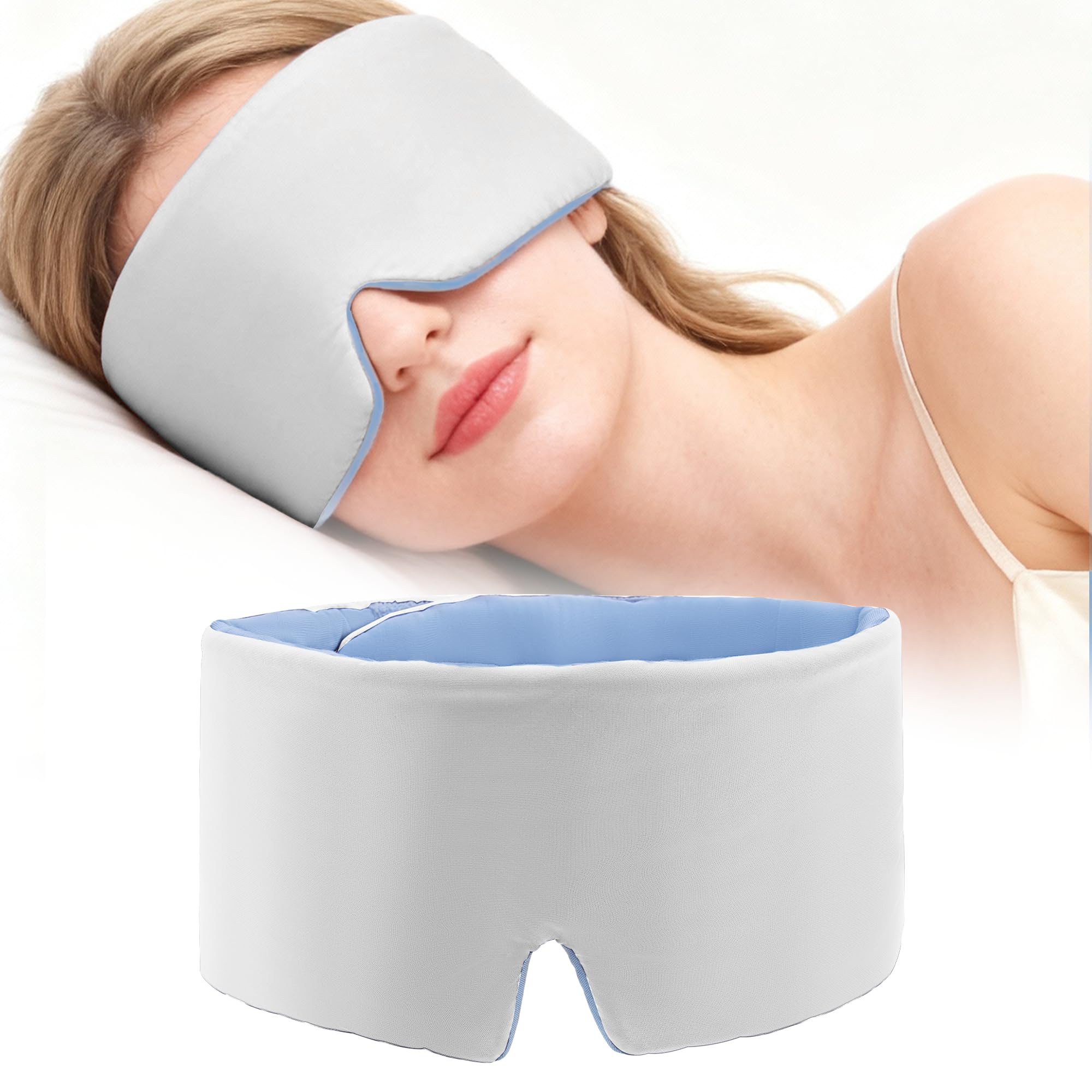 Tri-tra masque yeux gris, vue avant, favorise un sommeil paisible en voyage.