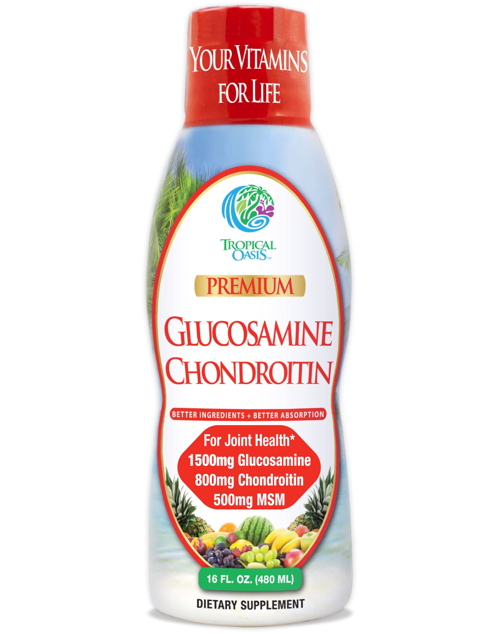 Tropical Oasis: bouteille glucosamine-chondroïtine-msm, soutien potentiel des articulations.