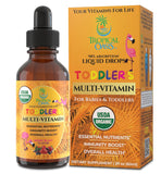 Bouteille Tropical Oasis de gouttes multivitaminées pour enfants, pratique pour le quotidien.