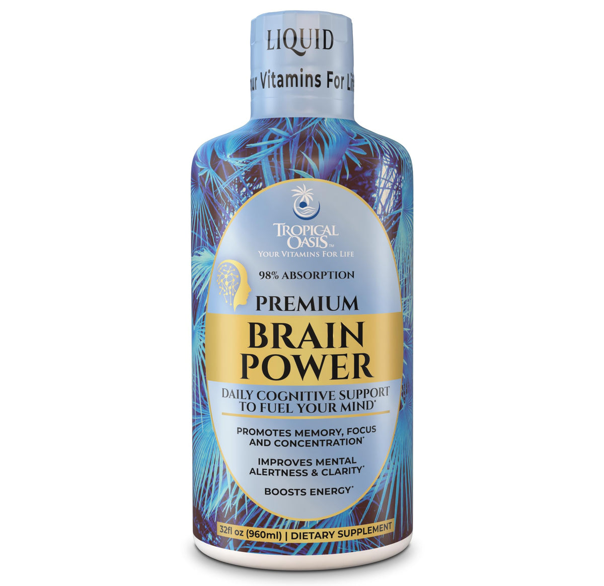 Brain Power Tropical Oasis: bouteille versement facilitant le dosage quotidien.