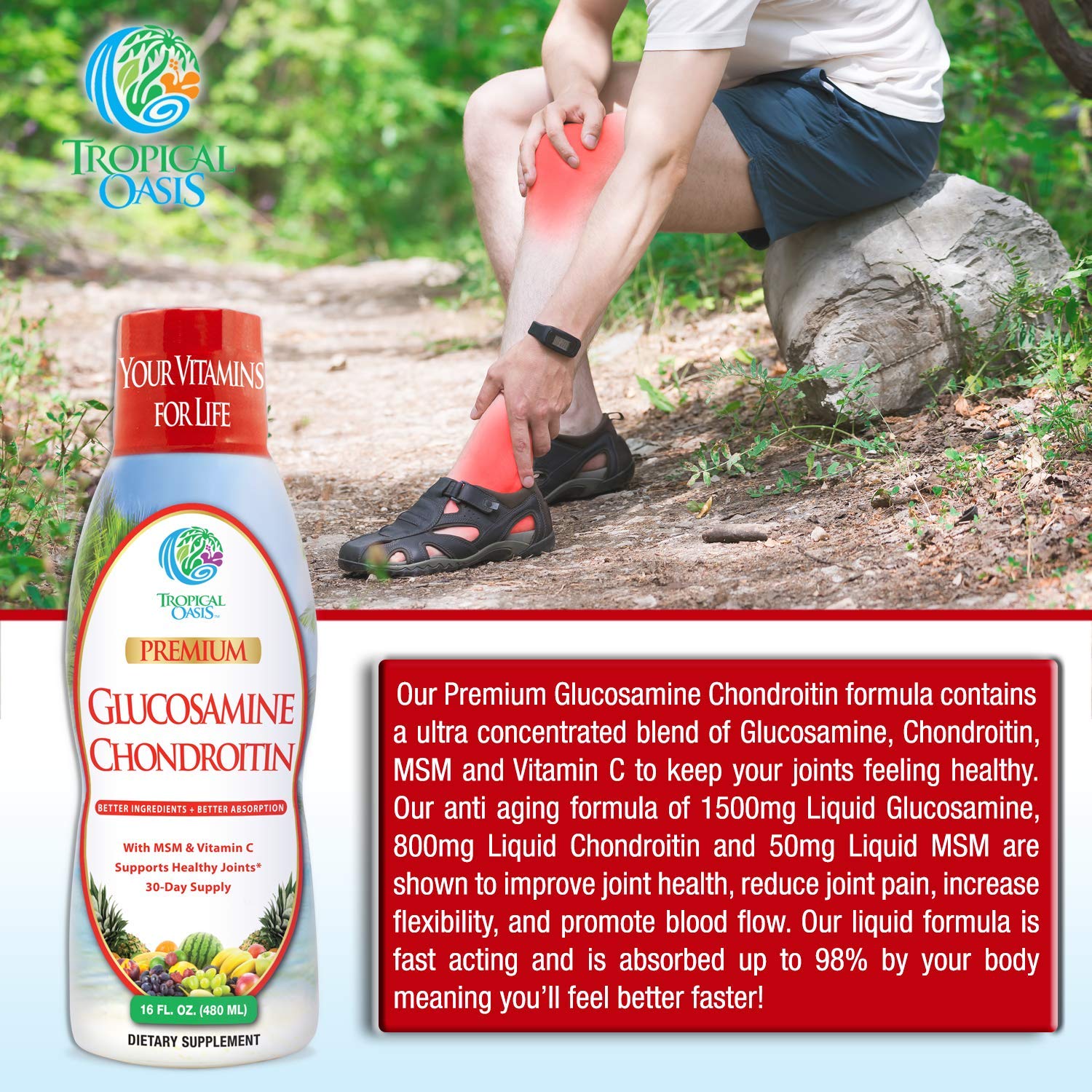 Tropical Oasis: ingrédients clés glucosamine-chondroïtine-msm pour le soutien des articulations.
