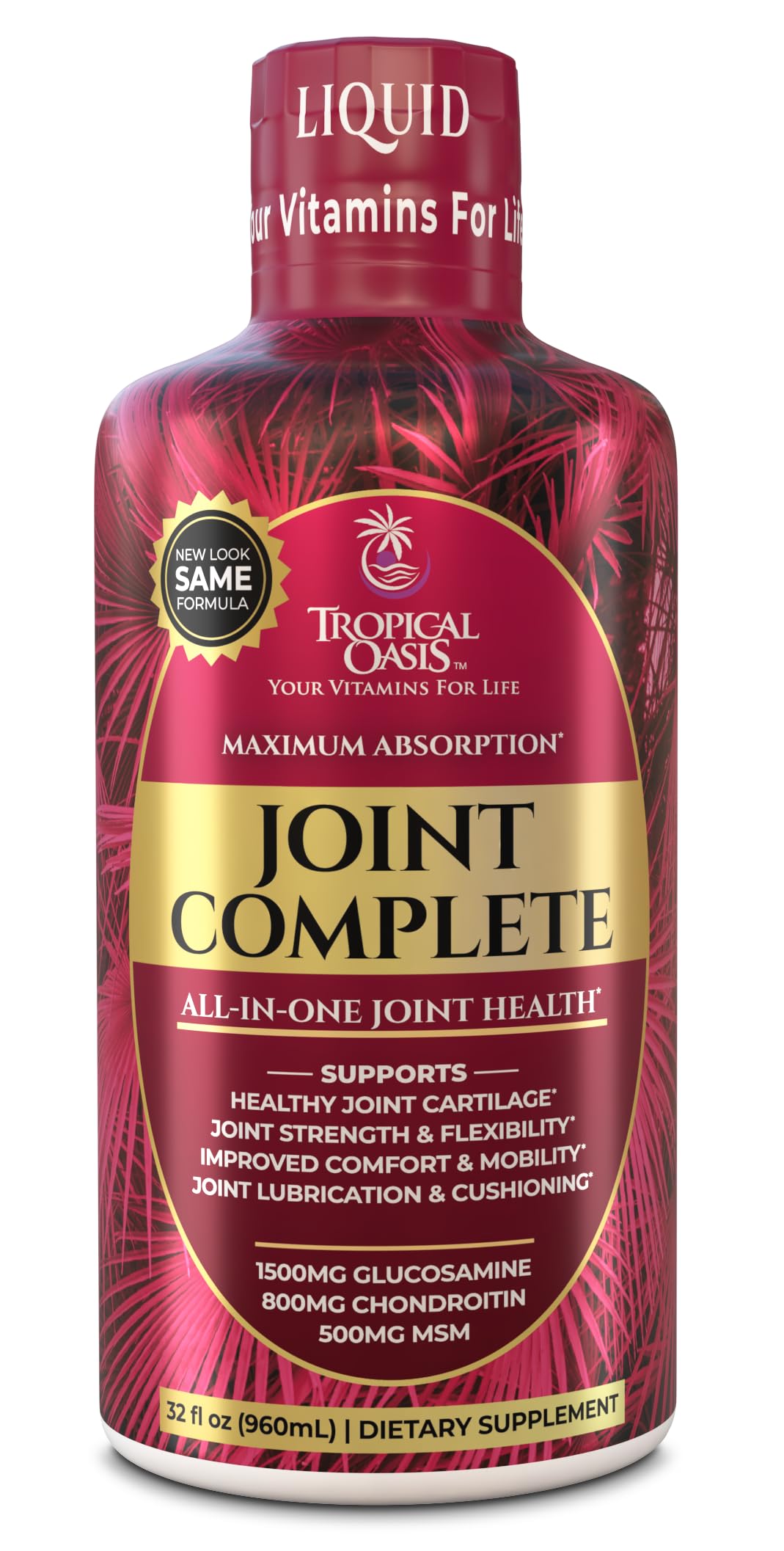 Tropical Oasis Joint Complete Premium: bouteille montrant la formule avancée pour les articulations et mobilité.
