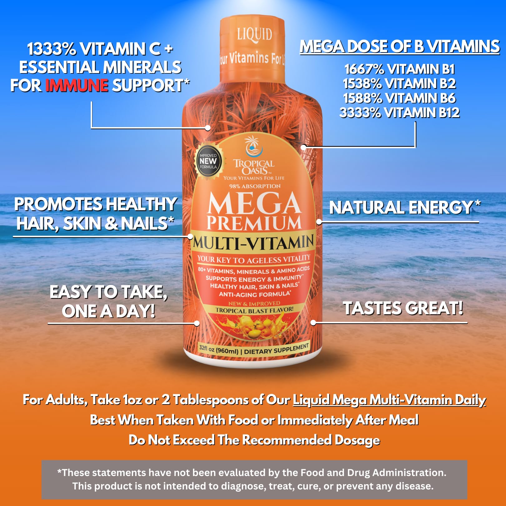 Goutte orange Tropical Oasis Mega Premium, sensation aromatique agréable.
