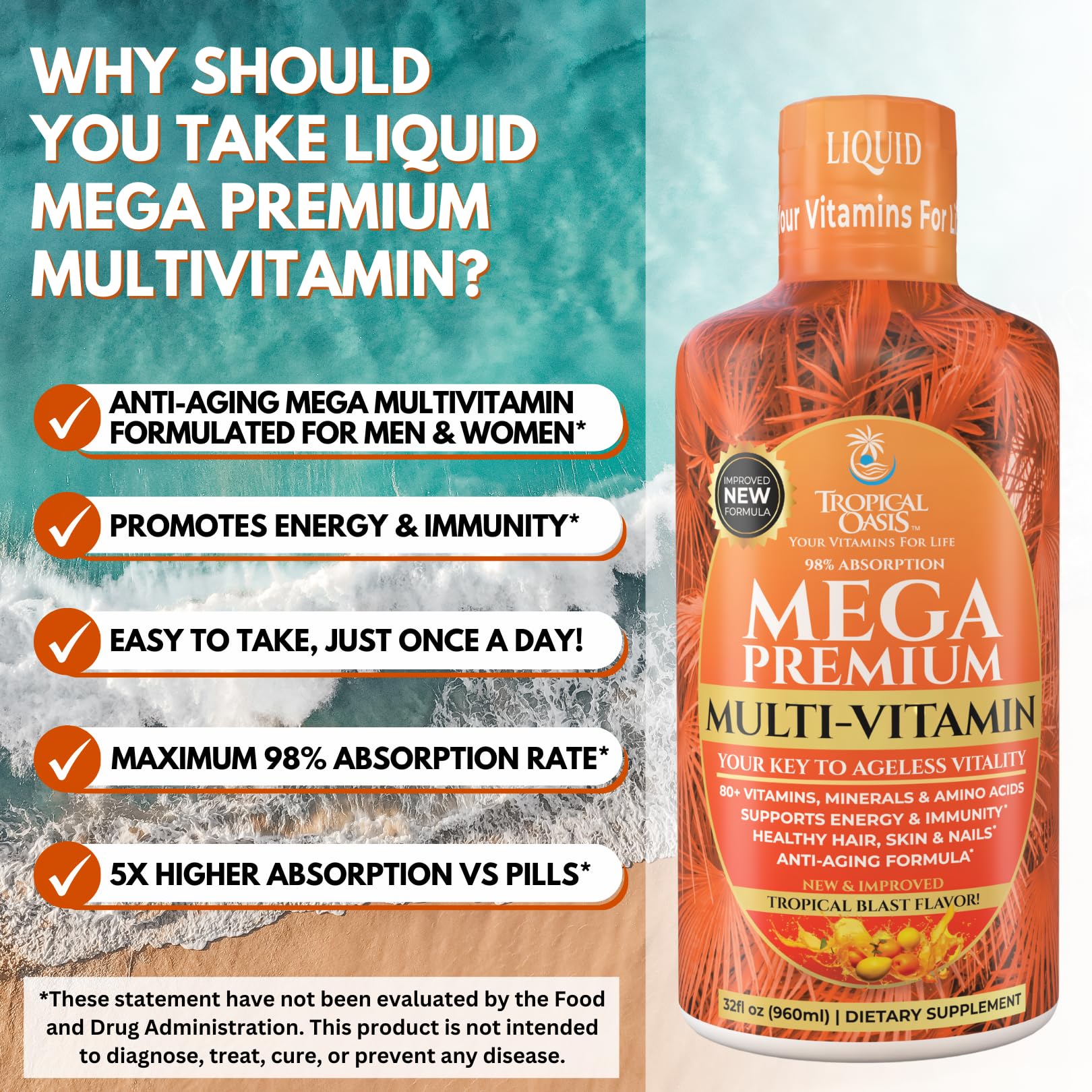 Verre prêt à boire avec Tropical Oasis Mega Premium, préparation rapide.