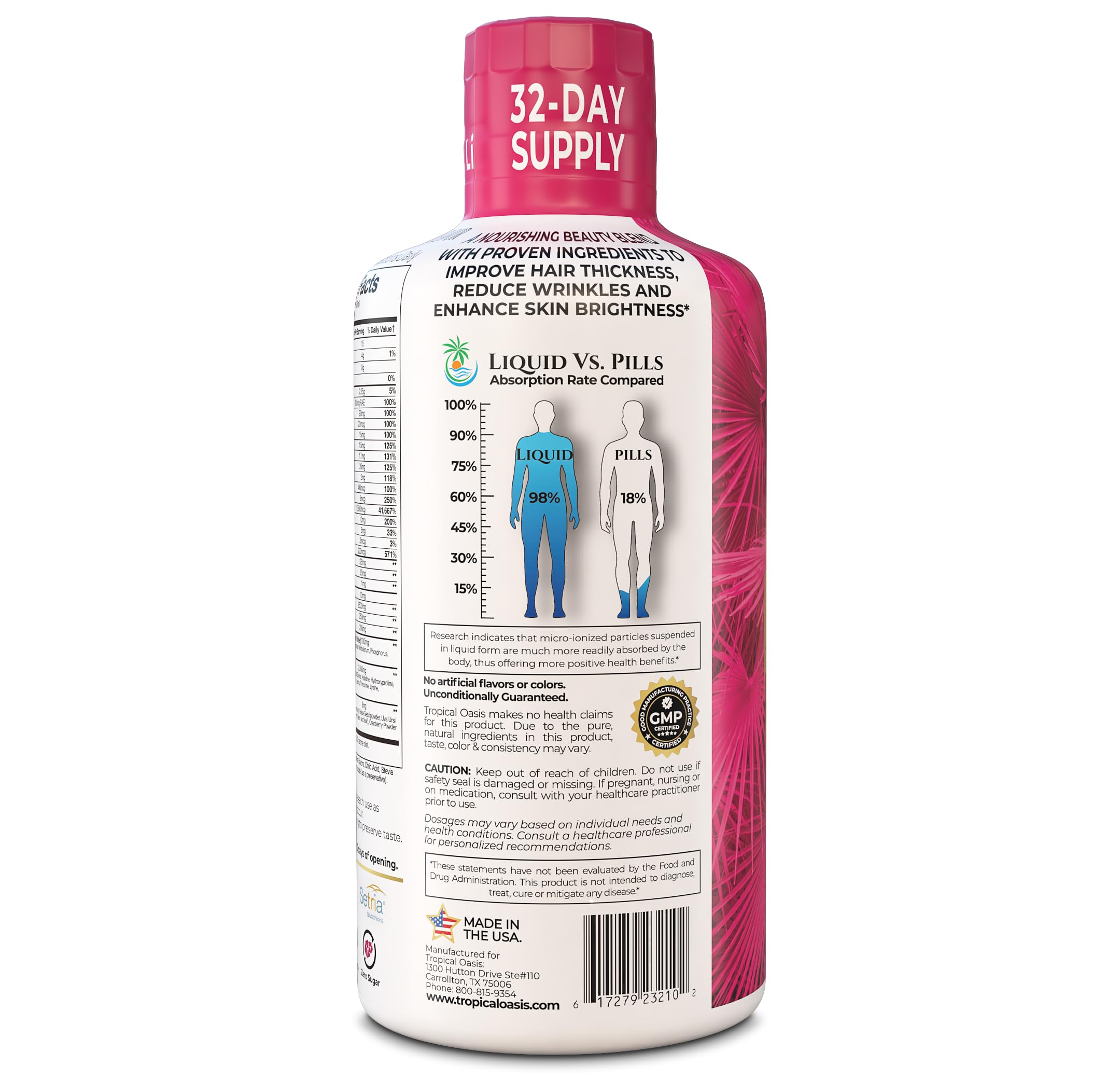 Flacon Setria L-Glutathione Tropical Oasis à côté du packaging.