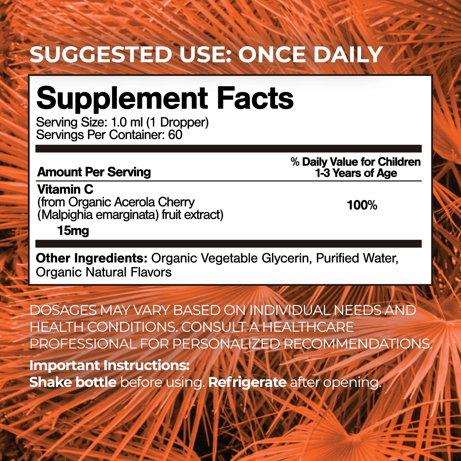 Pipette Tropical Oasis Vitamine C, dose quotidienne simple pour les tout-petits.