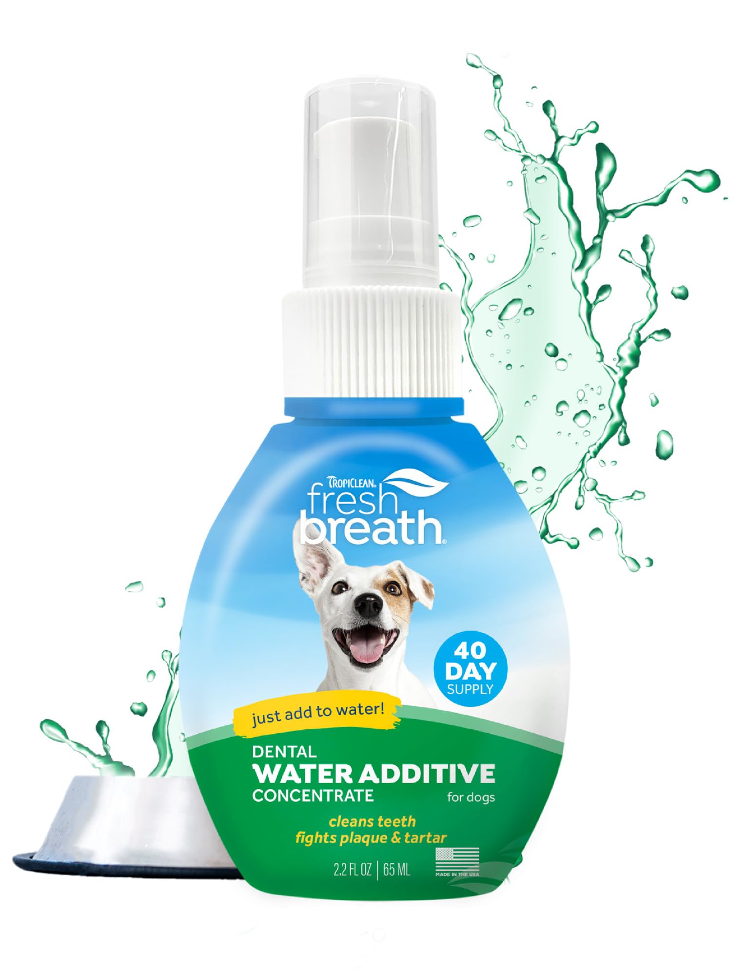 TropiClean: bouteille additif dentaire pour chien, haleine plus fraîche.