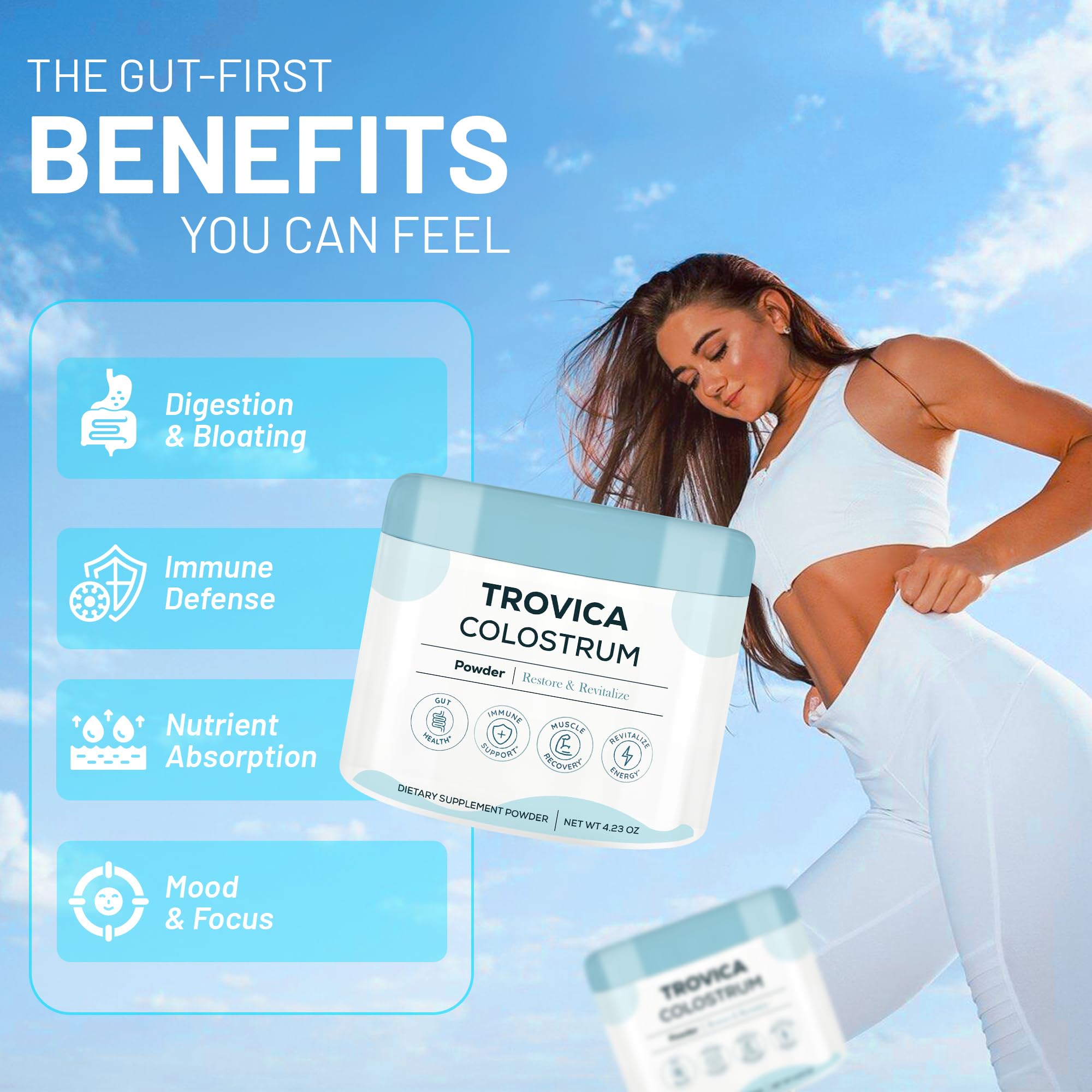 TROVICA Colostrum poudre-sachet : pratique à emporter pour une consommation rapide.