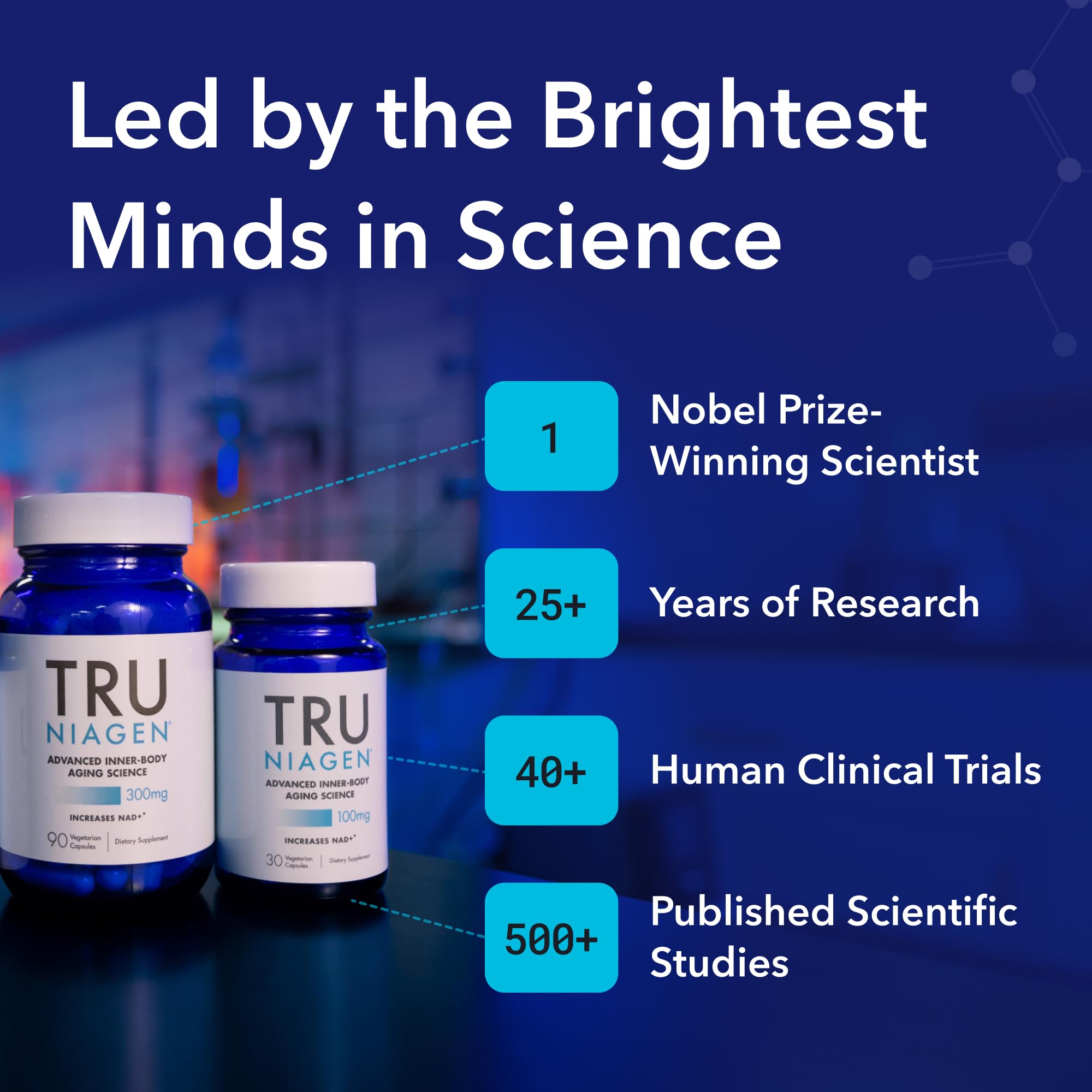Tru Niagen, capsules NAD prêtes à être prises pour soutenir l'énergie.