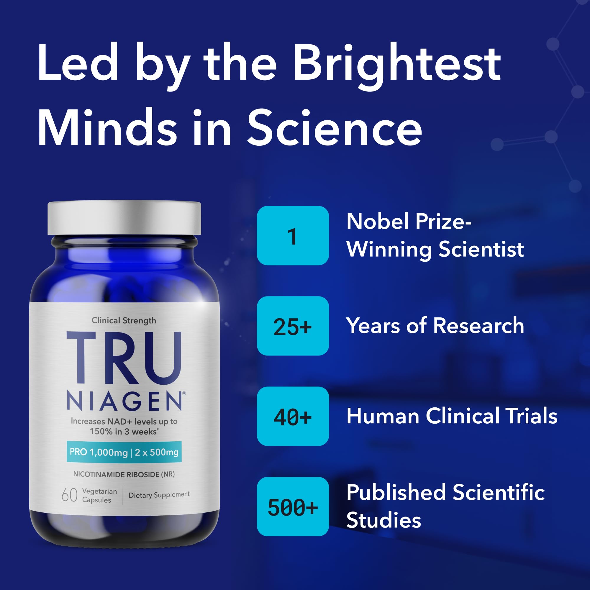 Capsules TRU NIAGEN PRO, facilité d'ingestion et soutien potentiel à l'énergie cellulaire.