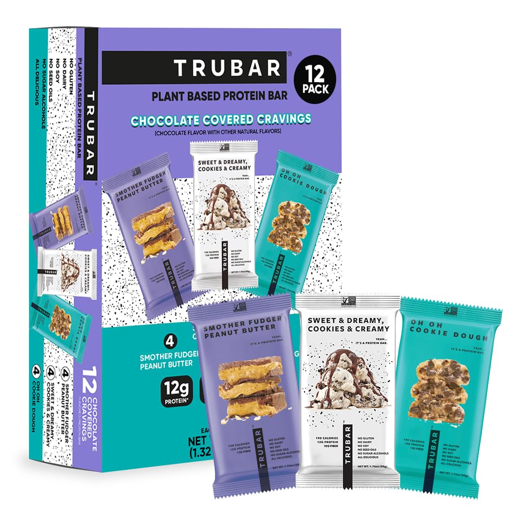 TRUBAR barres protéine à base de plantes chocolat couvert – collation gourmande en déplacement.