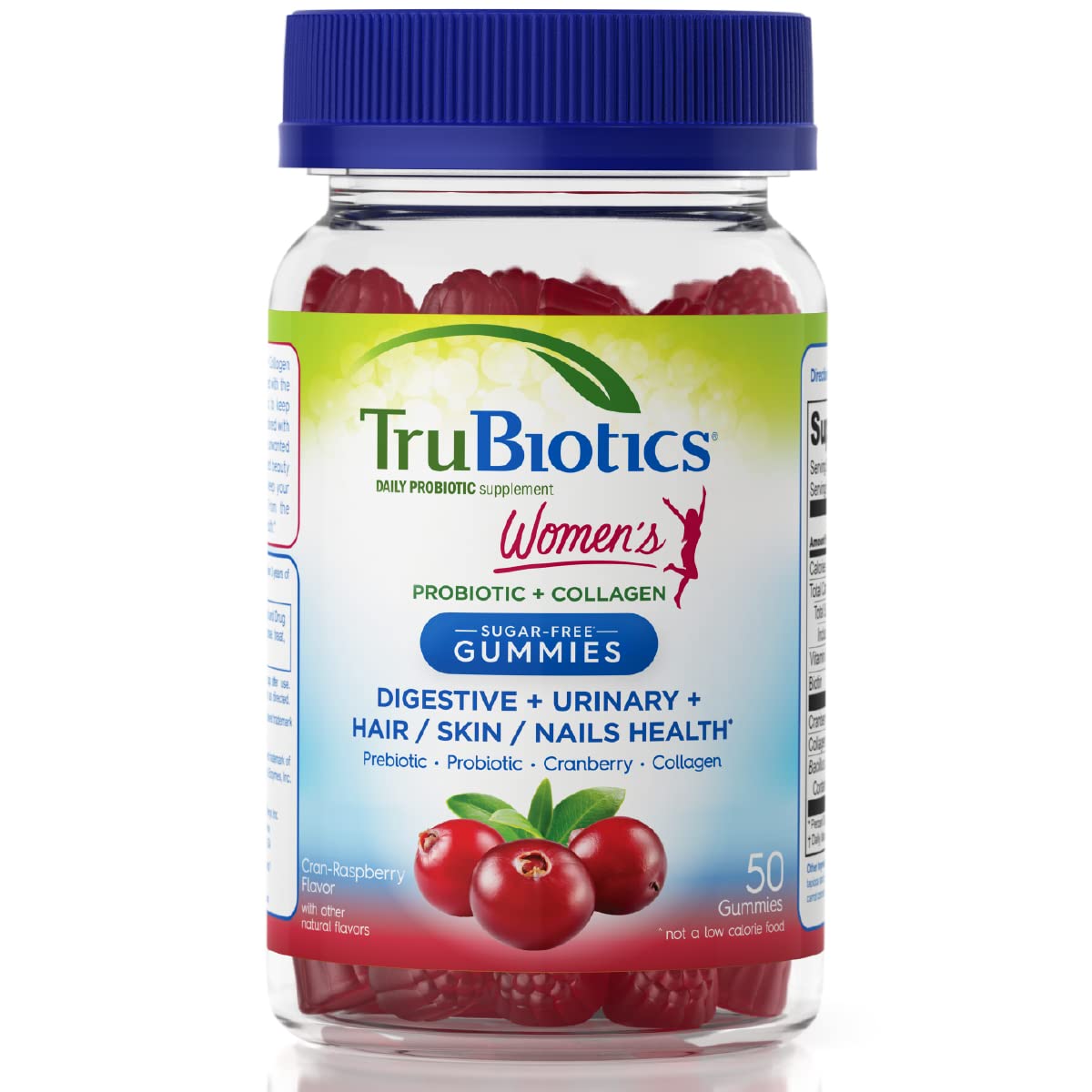 TruBiotics bonbons probiotiques avec collagène, bouteille visible, soutien digestion et peau