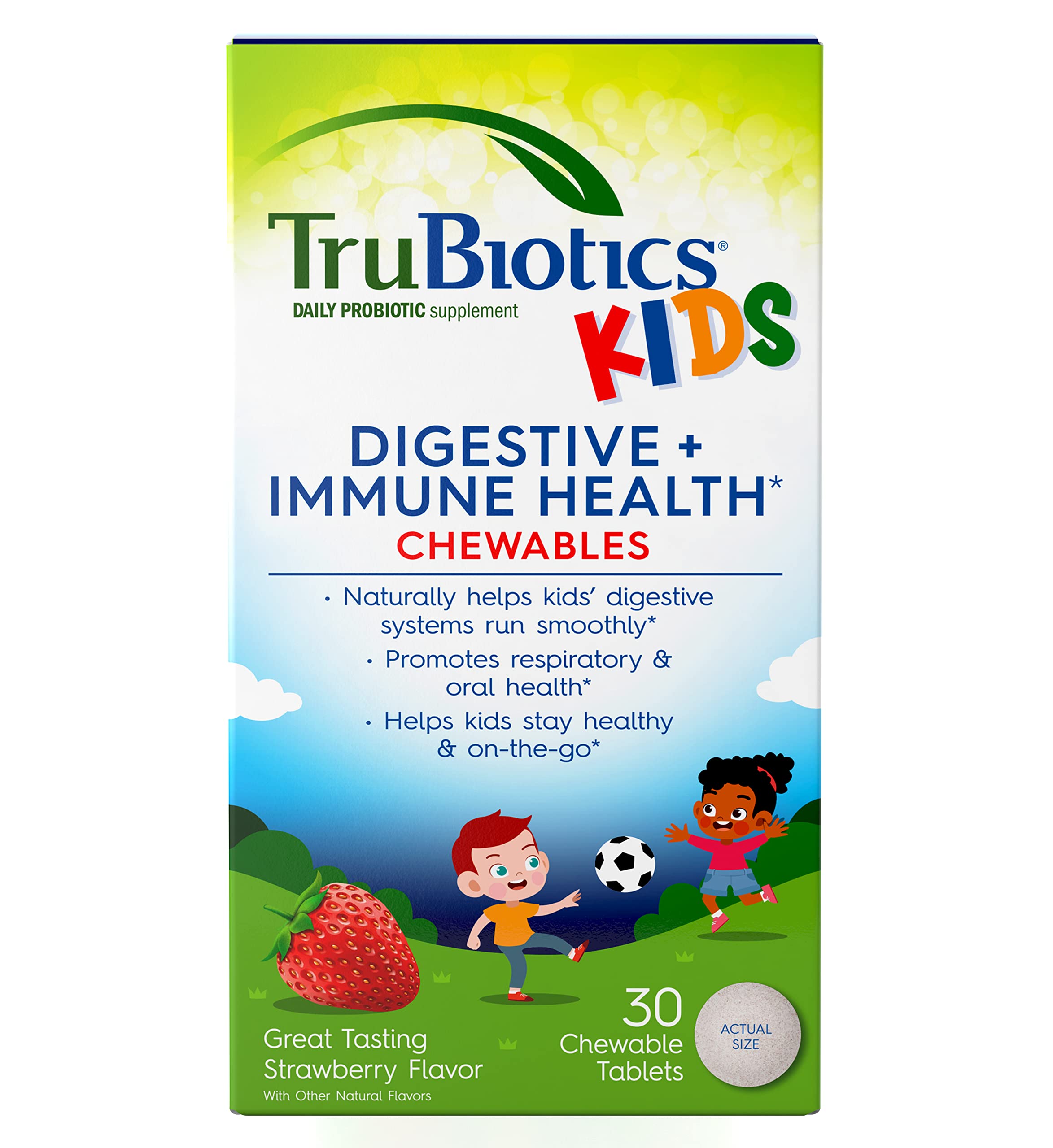TruBiotics pour enfants, goût fraise, soutien digestif et immunitaire.