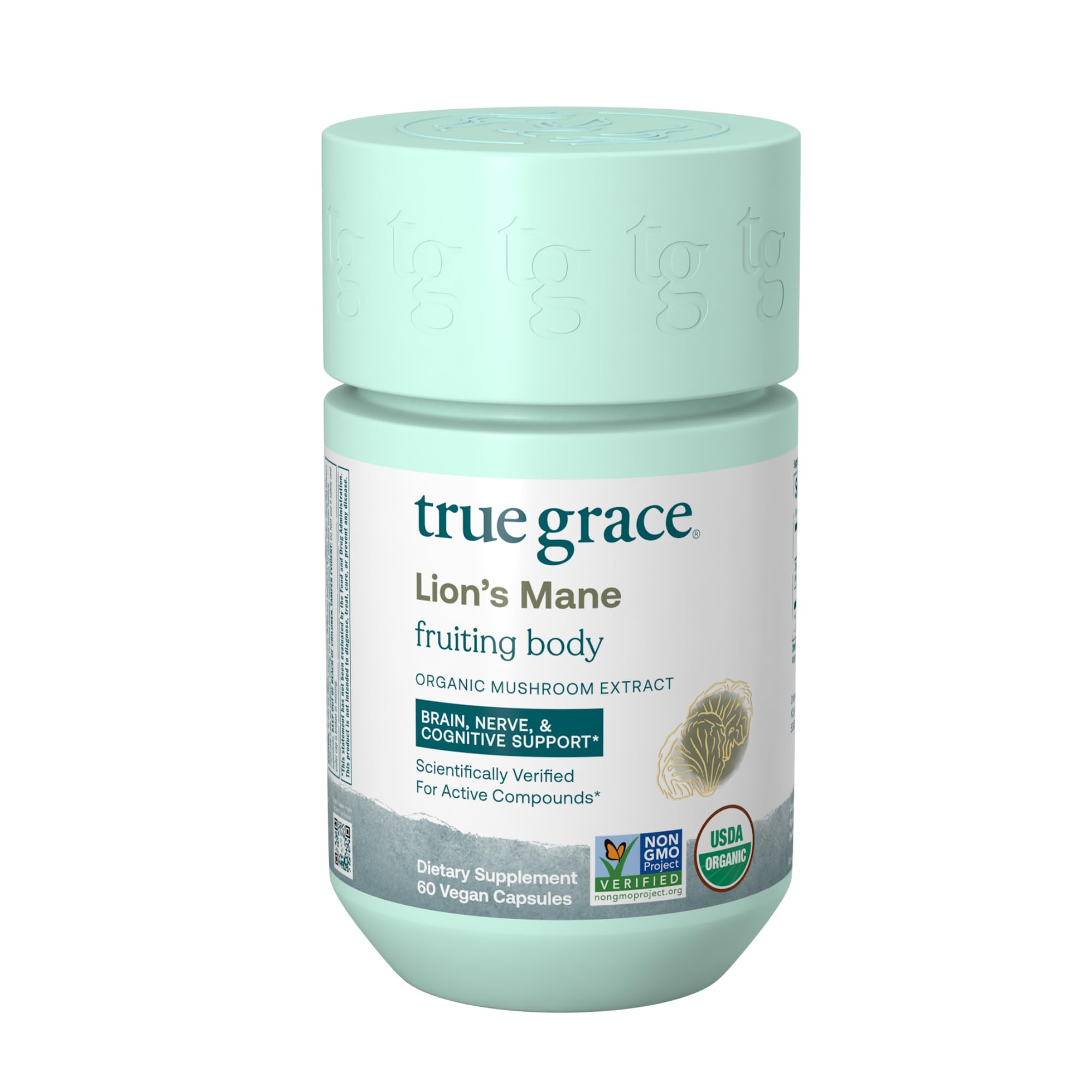 True Grace champignon crinière de lion – bouteille de capsules facilitant le quotidien.