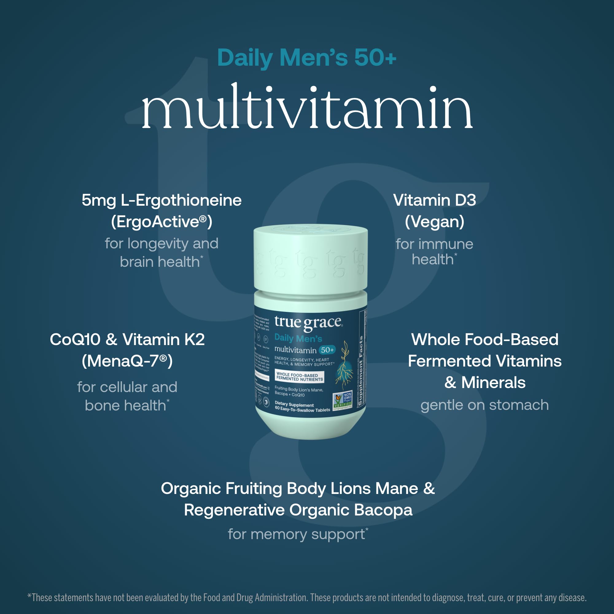 Gros plan sur les comprimés du True Grace Daily Multivitamine, riches en nutriments