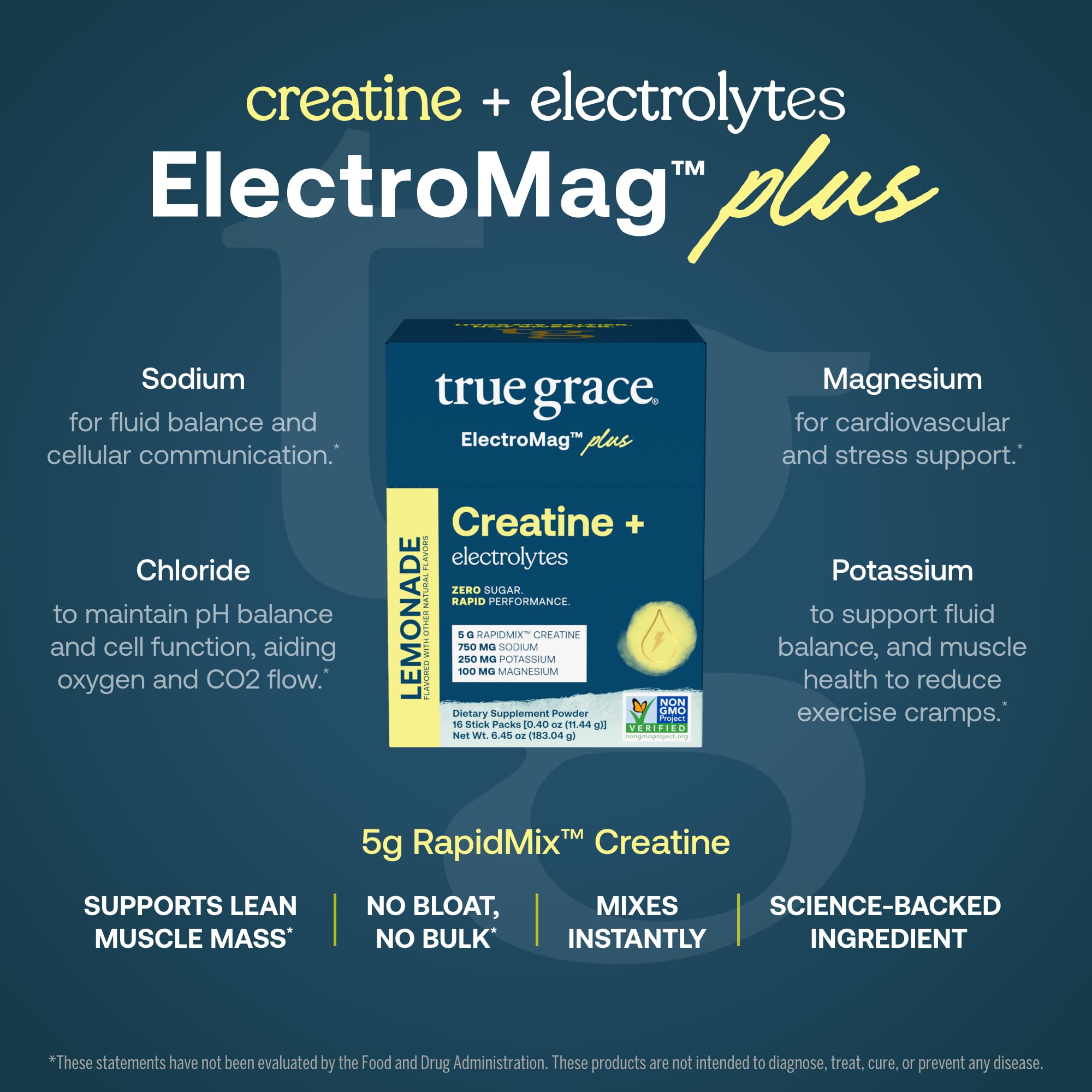 True Grace ElectroMag + Creatine: sachet Lemonade, équilibre électrolytique lors des entraînements