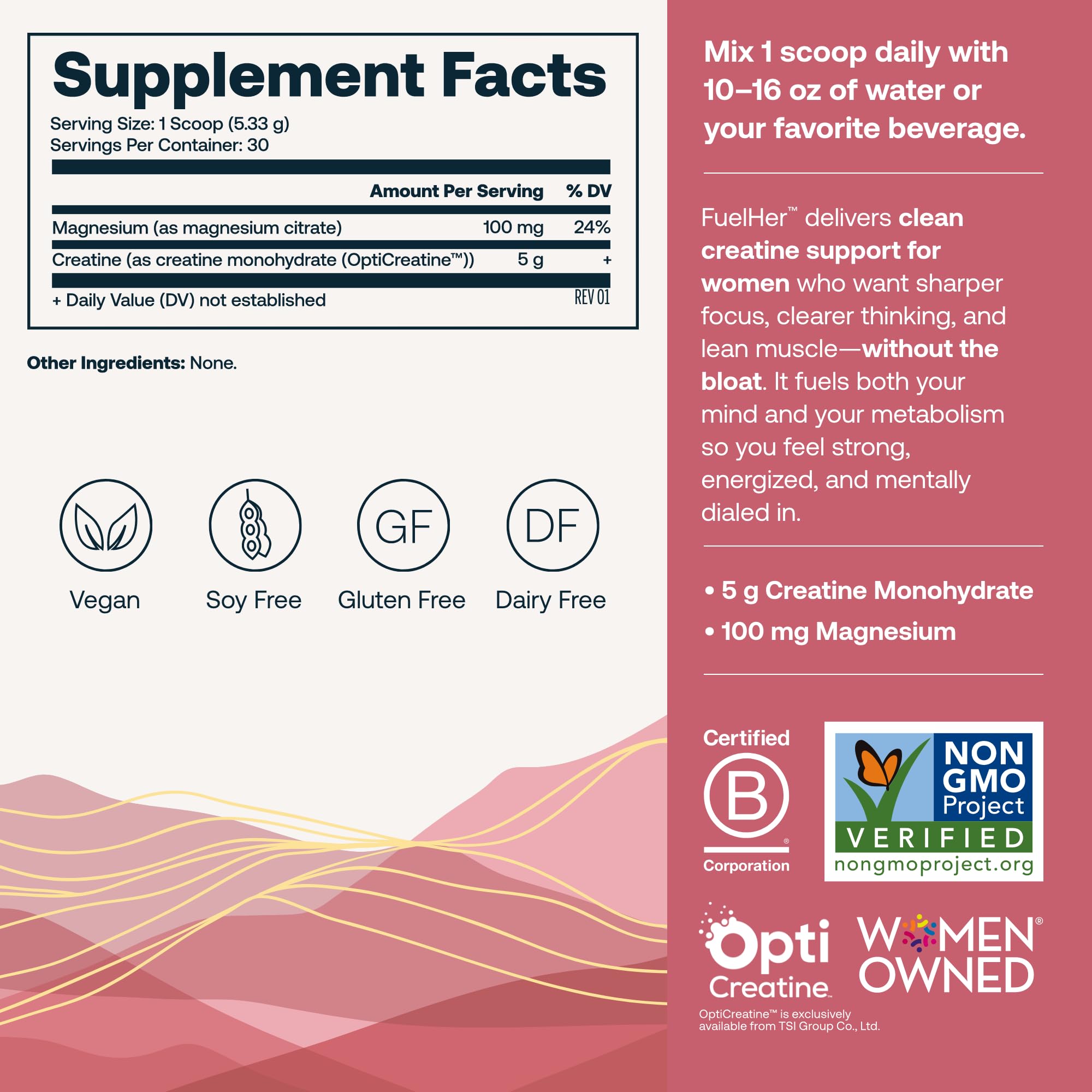 Dose de FuelHer RapidMix Créatine prête à mesurer la portion.