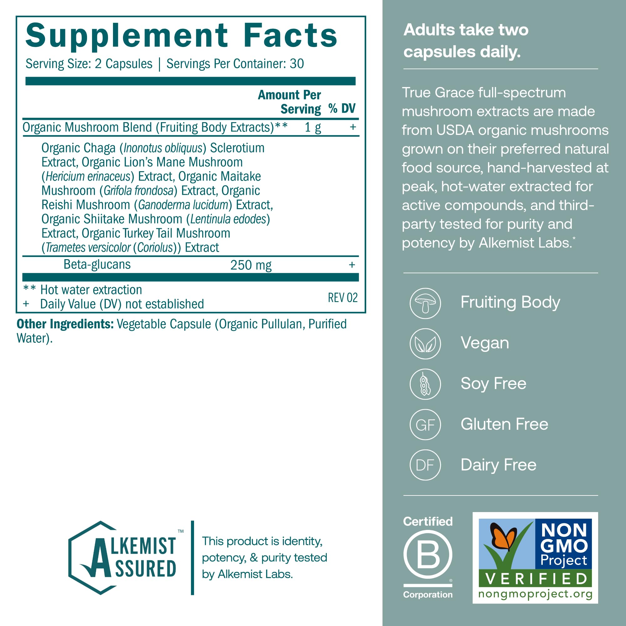True Grace Mushroom Myco-Renew : capsules faciles à avaler pour un soutien potentiel.