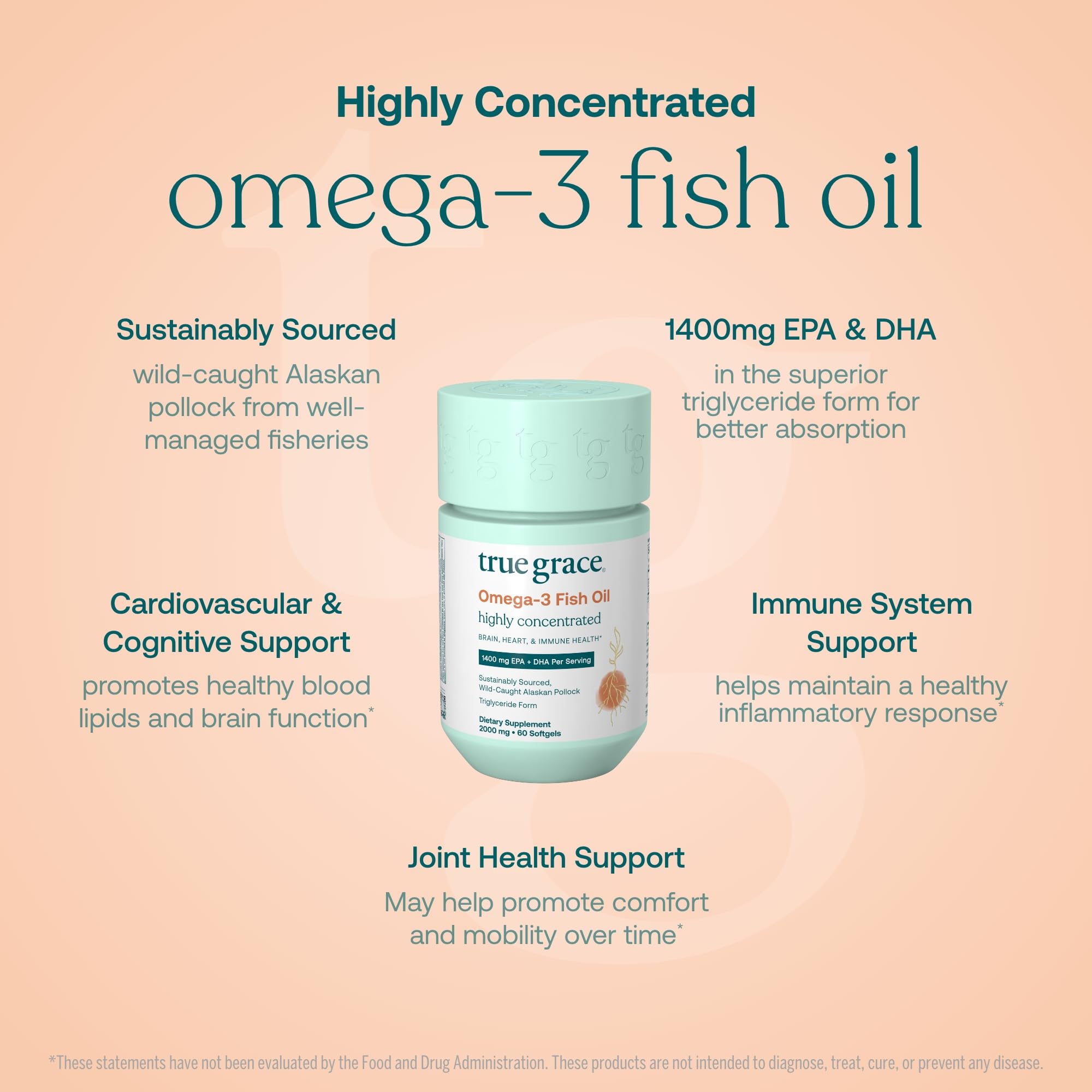 True Grace Omega-3: étiquette montrant traçabilité et teneur EPA+DHA