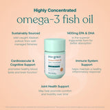 True Grace Omega-3: étiquette montrant traçabilité et teneur EPA+DHA