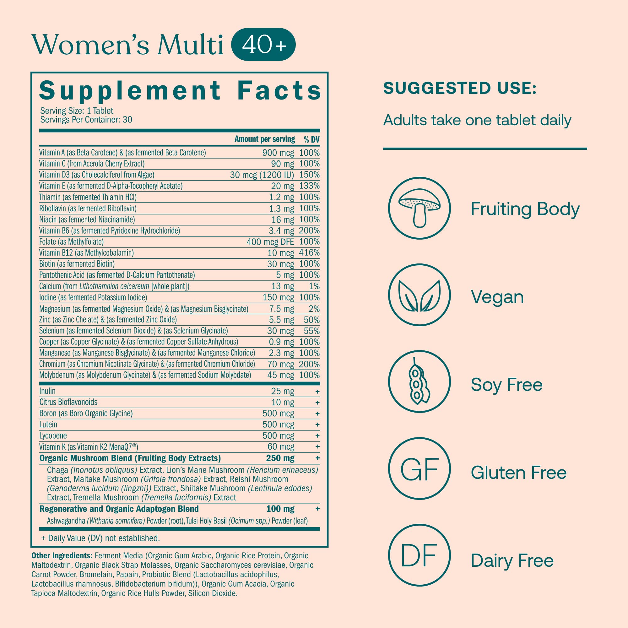 Flacon True Grace One Daily Femmes Probiotiques, capsules végétariennes, digestion et équilibre possibles.