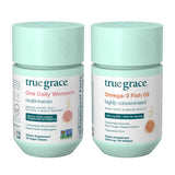 Vitamines féminines True Grace en bouteille végan, énergie et vitalité quotidiennes.