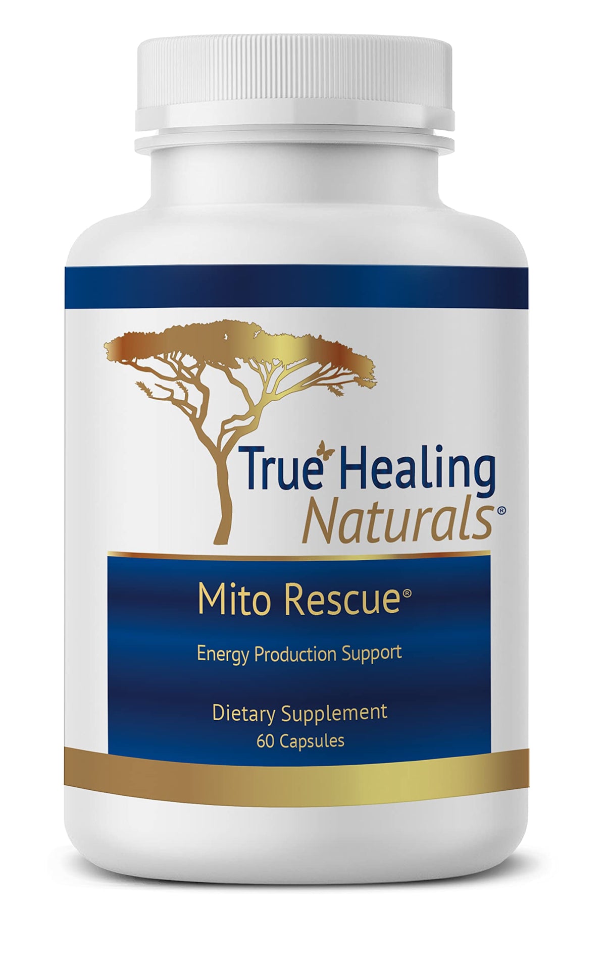 True Healing Naturals Mito Rescue bouteille avec gélules faciles à prendre pour l'énergie