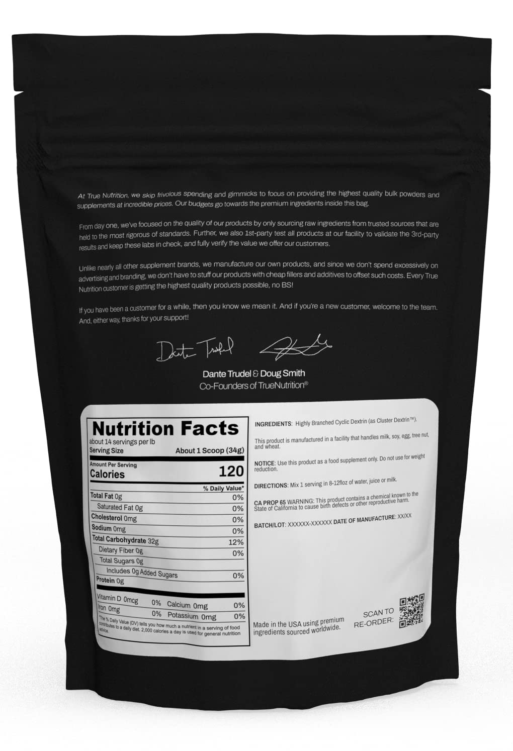 True Nutrition dextrine cyclique hautement ramifiée, préparation pré-entraînement efficace.
