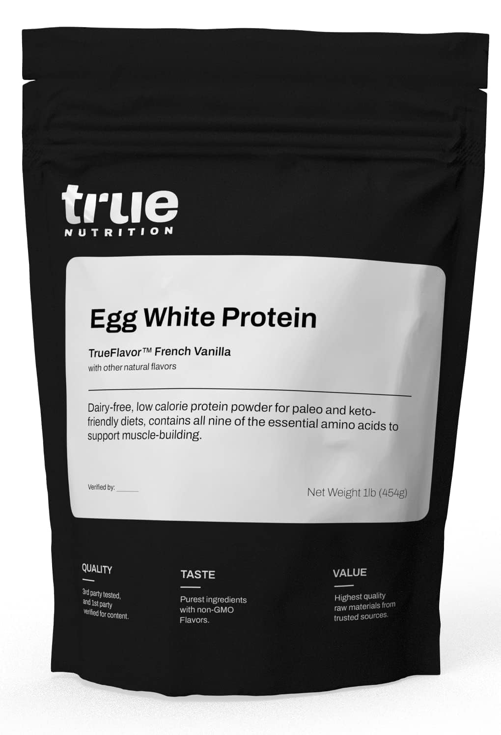 Protéine d'œuf en poudre True Nutrition en bouteille vanille française pour préparation rapide