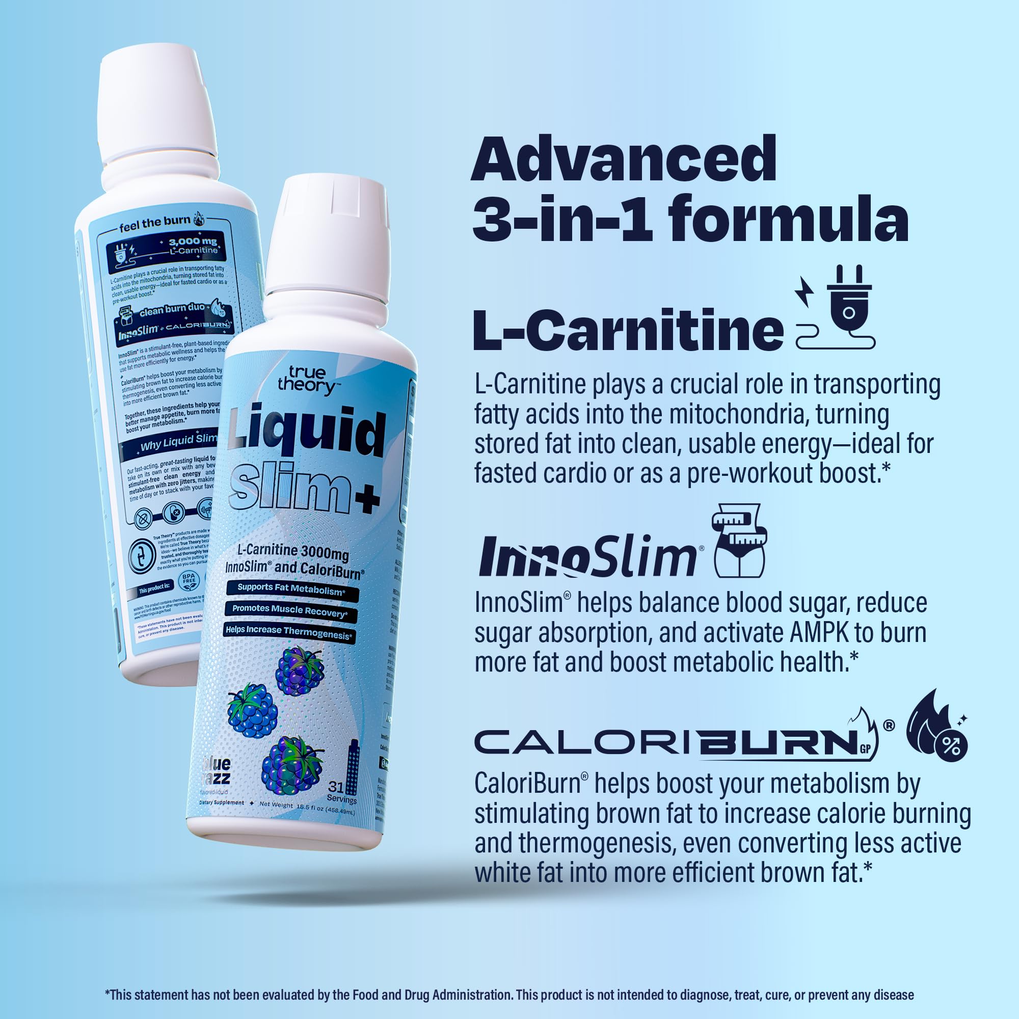 Étiquette claire sur flacon montrant CaloriBurn GP et InnoSlim pour choix éclairé.