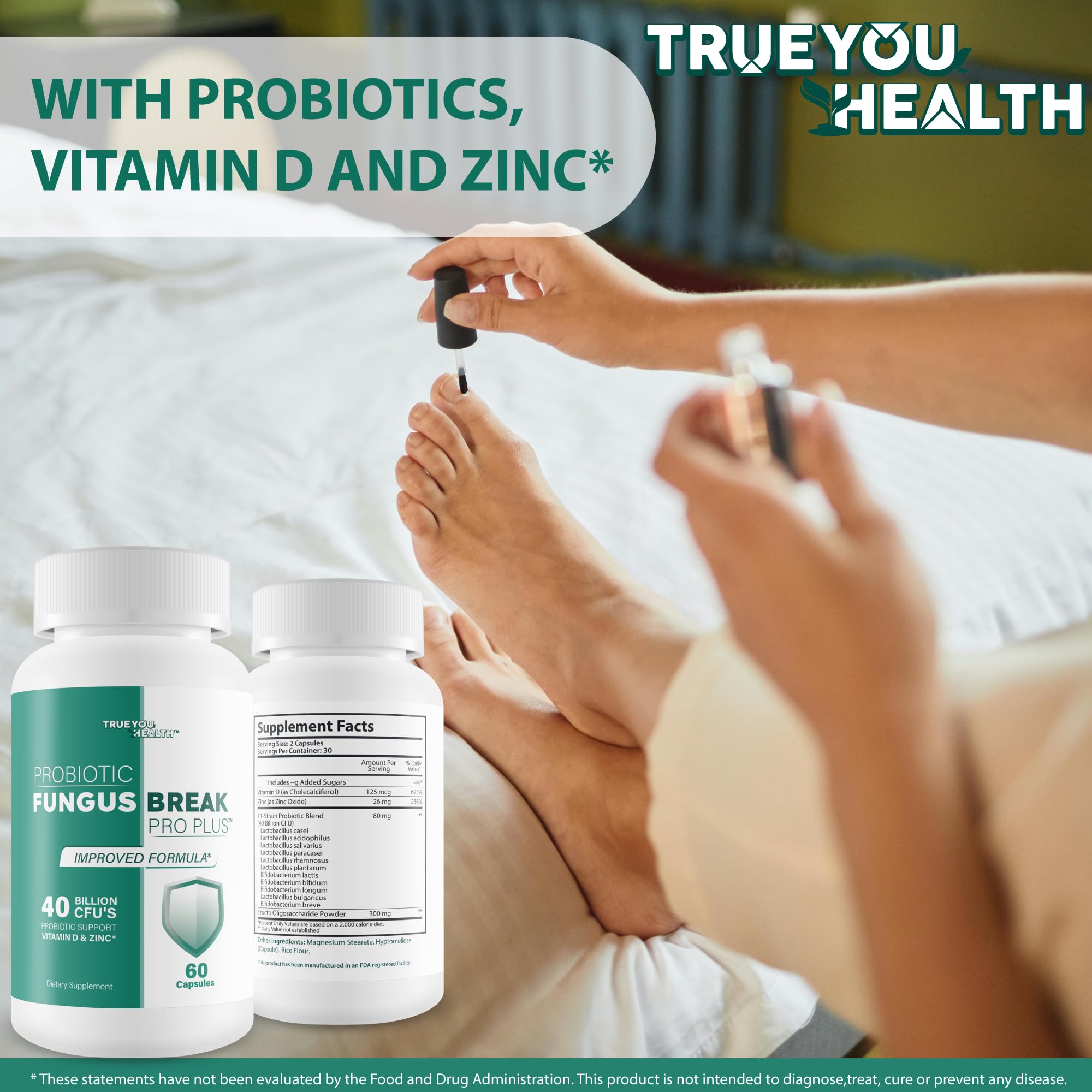 True You Health Probiotic Fungus Break Plus – Contenu en capsules faciles à avaler, pour un usage continu.
