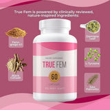 TRUE FEM 13-en-1 capsules, gros plan sur les capsules végan sans OGM