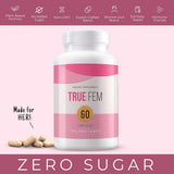 TRUE FEM 13-en-1 capsules, ingrédients végétaux visibles et formule naturelle