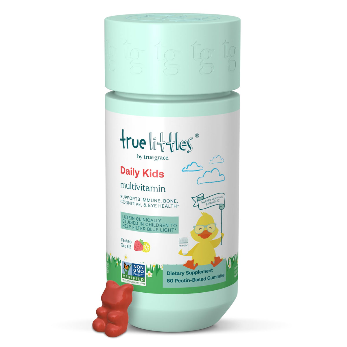 Gommes True Littles dans la bouteille True Grace, soutien quotidien pour enfants.