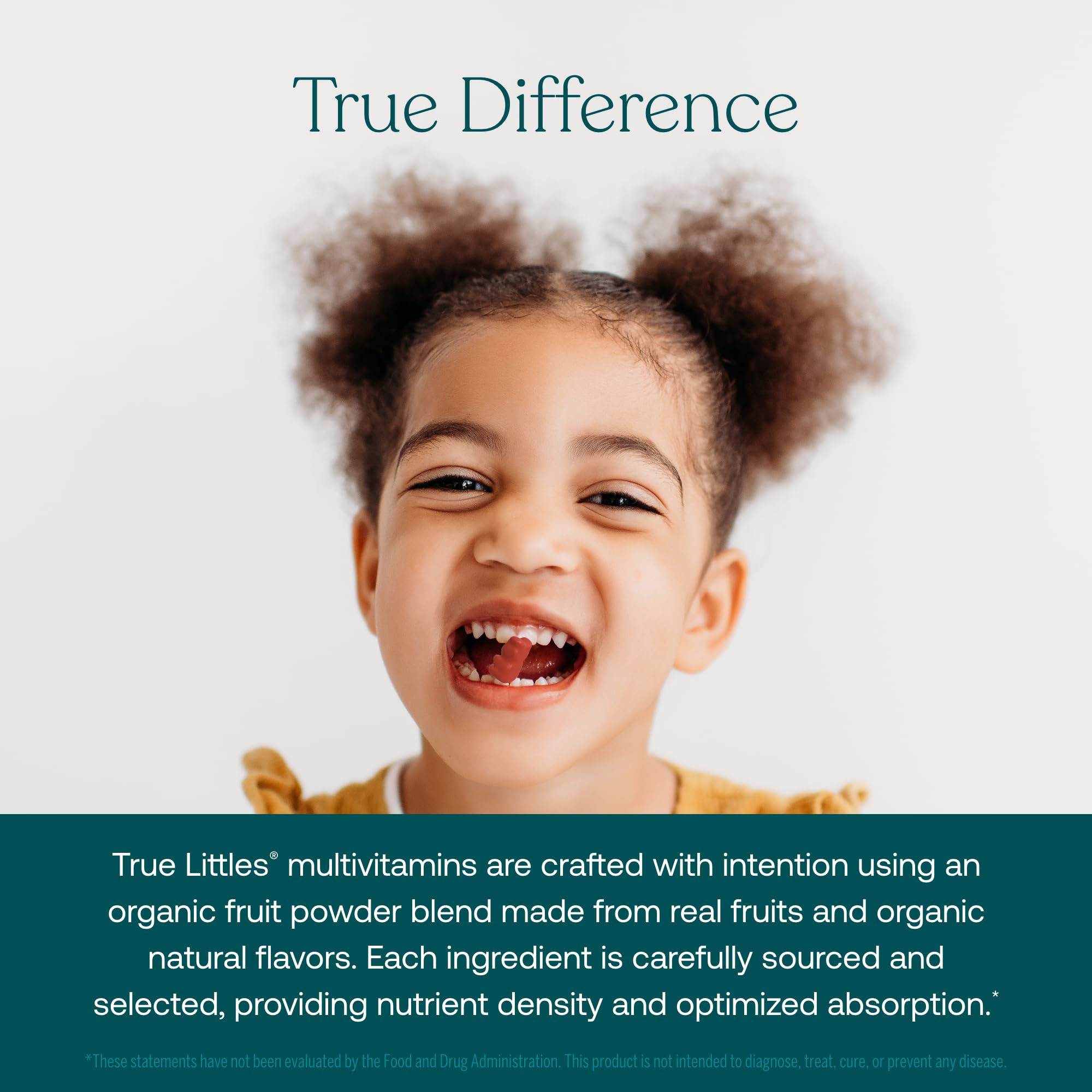 Mélange fruits biologiques dans les gommes True Littles pour un goût naturel.