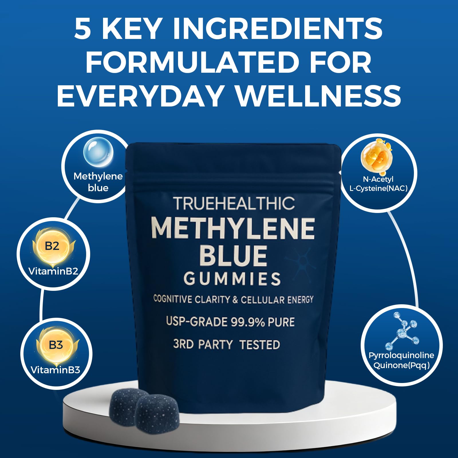 TRUEHEALTHIC gommes-gomme bleue fruitée: texture douce et arôme fruité agréable.