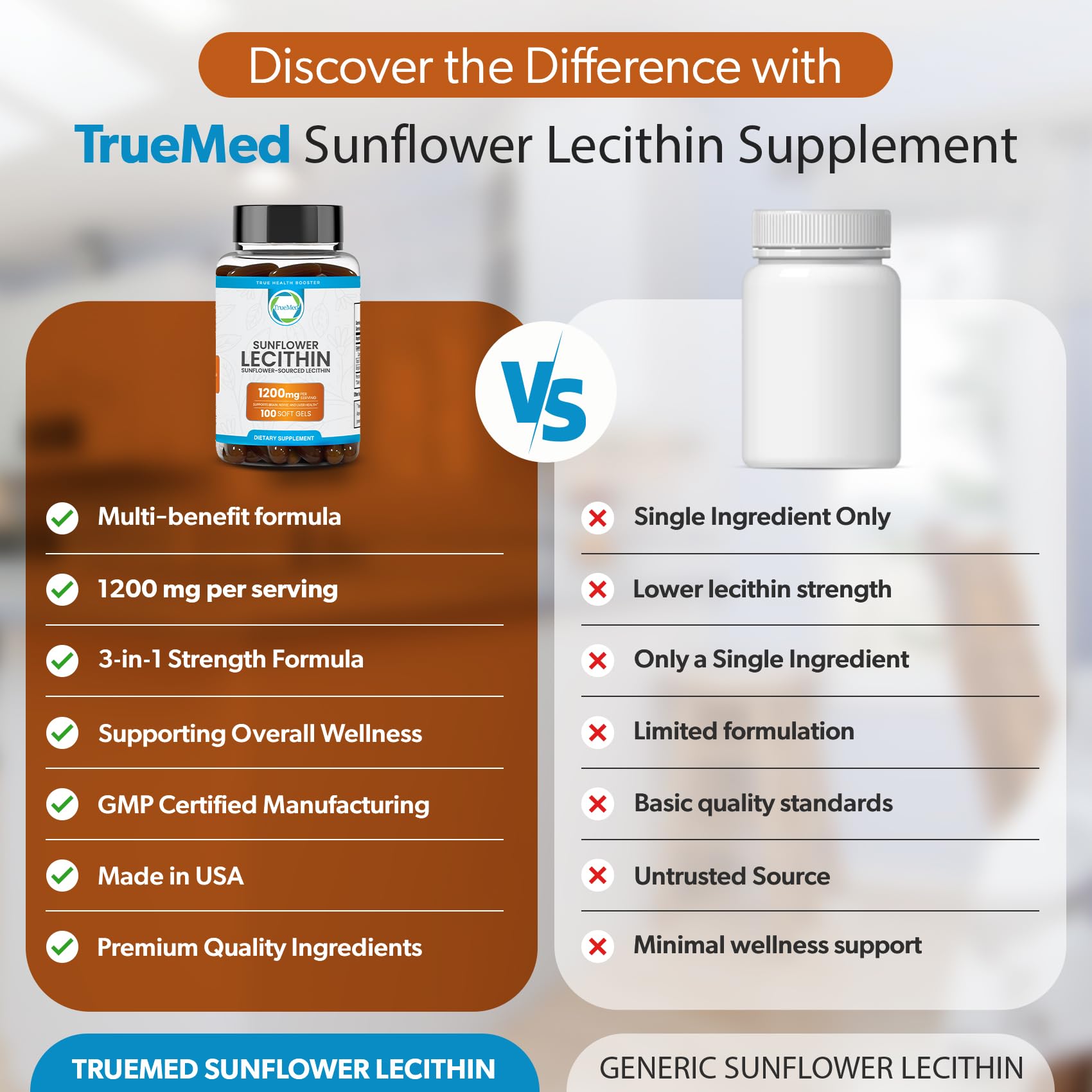 Emballage TRUEMED Lécithine tournesol 1200 mg, format pratique.