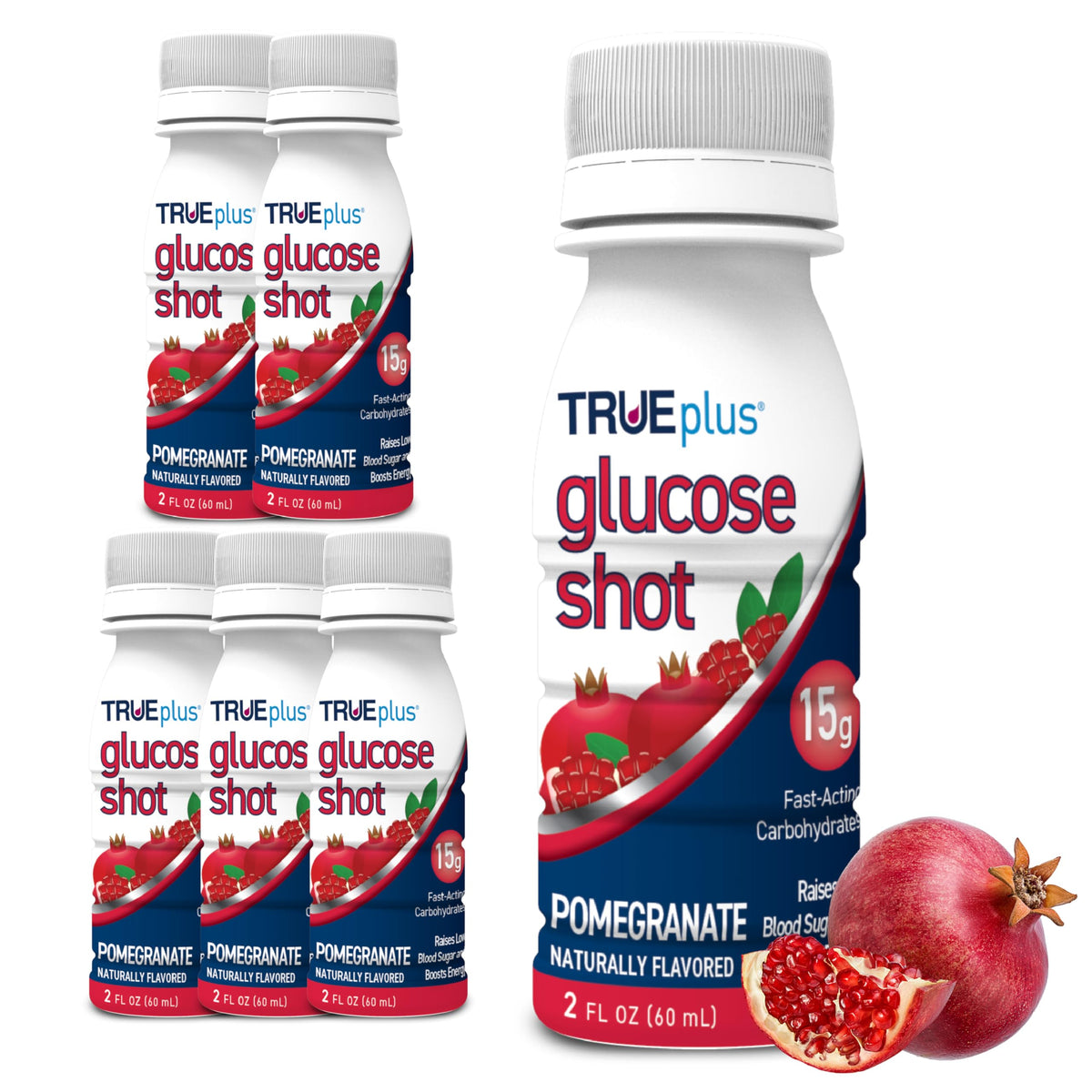 TRUEplus dose glucose grenade, bouteille ouverte, énergie rapide et pratique en déplacement.