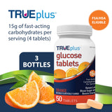 TRUEplus tablettes glucose orange, comprimés faciles à mâcher pour l'énergie lors d'une activité.