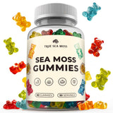 TrueSeaMoss Gummies - bouteille et étiquette visibles, pratique pour une routine quotidienne.