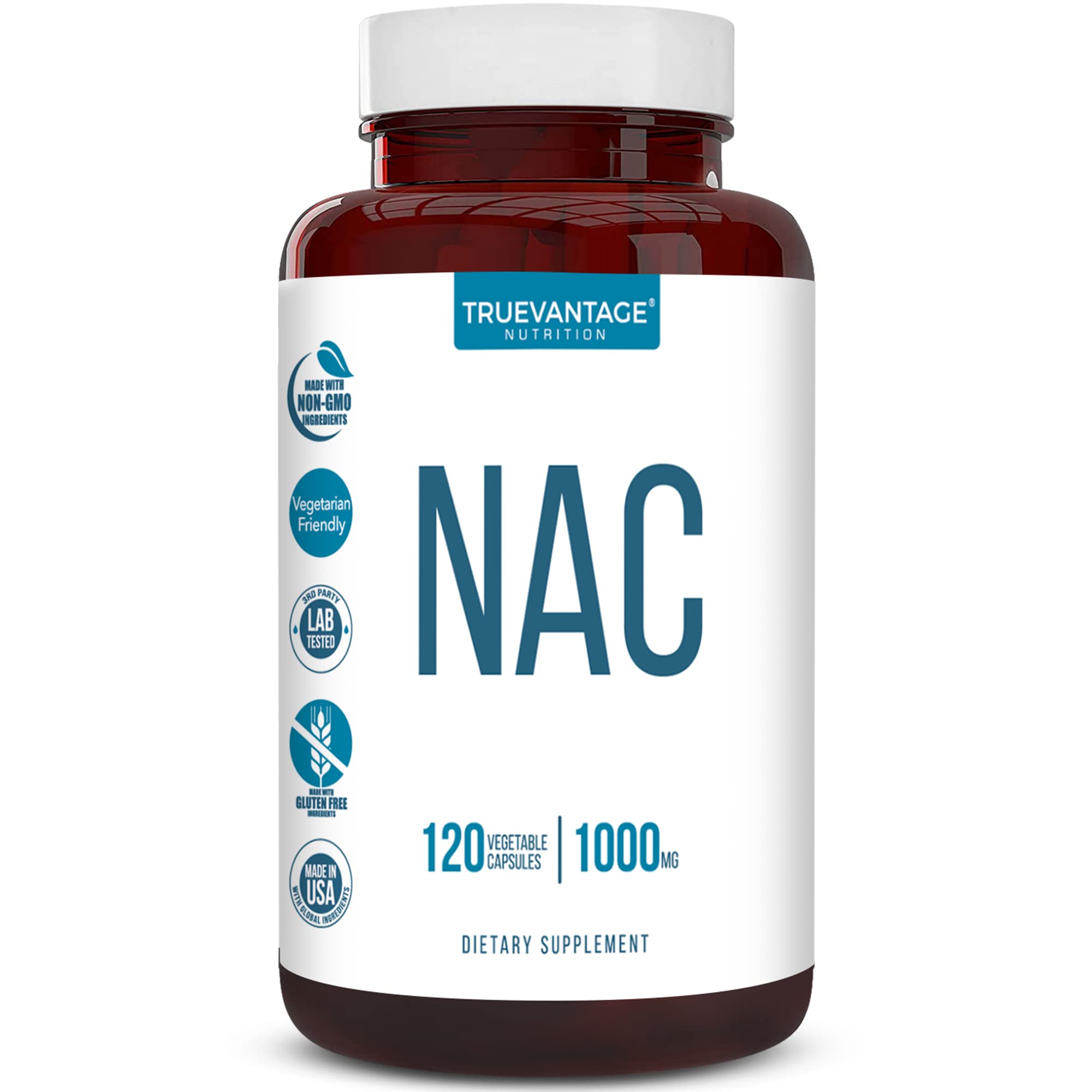 Truevantage NAC gélules végétales pour un soutien antioxydant quotidien.