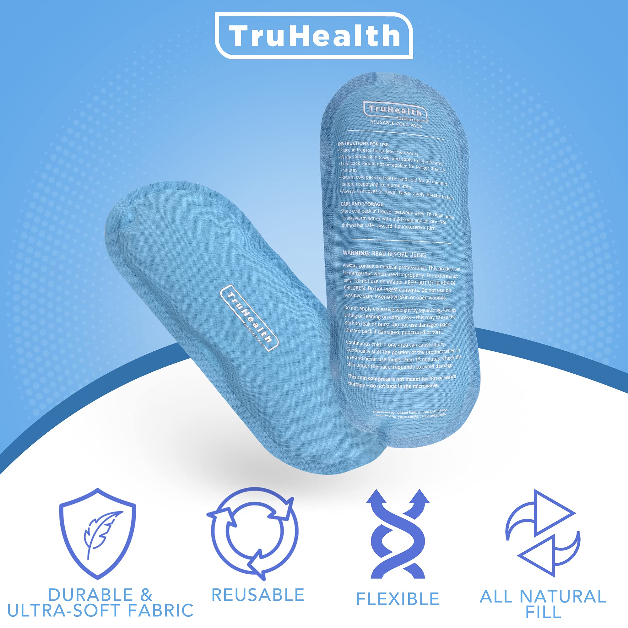 Compresse gel TruHealth réutilisable, utilisation répétée et pratique.