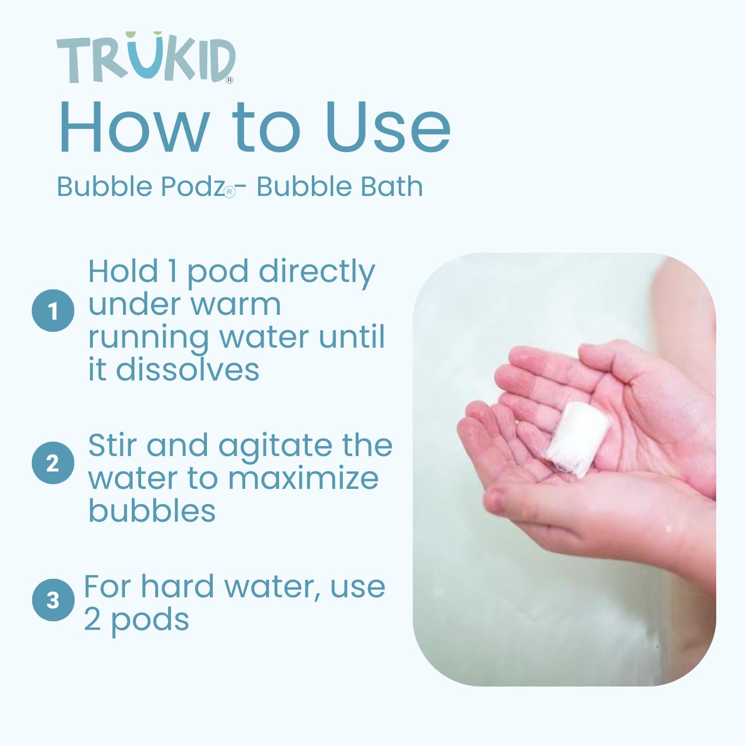 TruKid Bubble Podz: dissolution rapide sous l'eau courante.