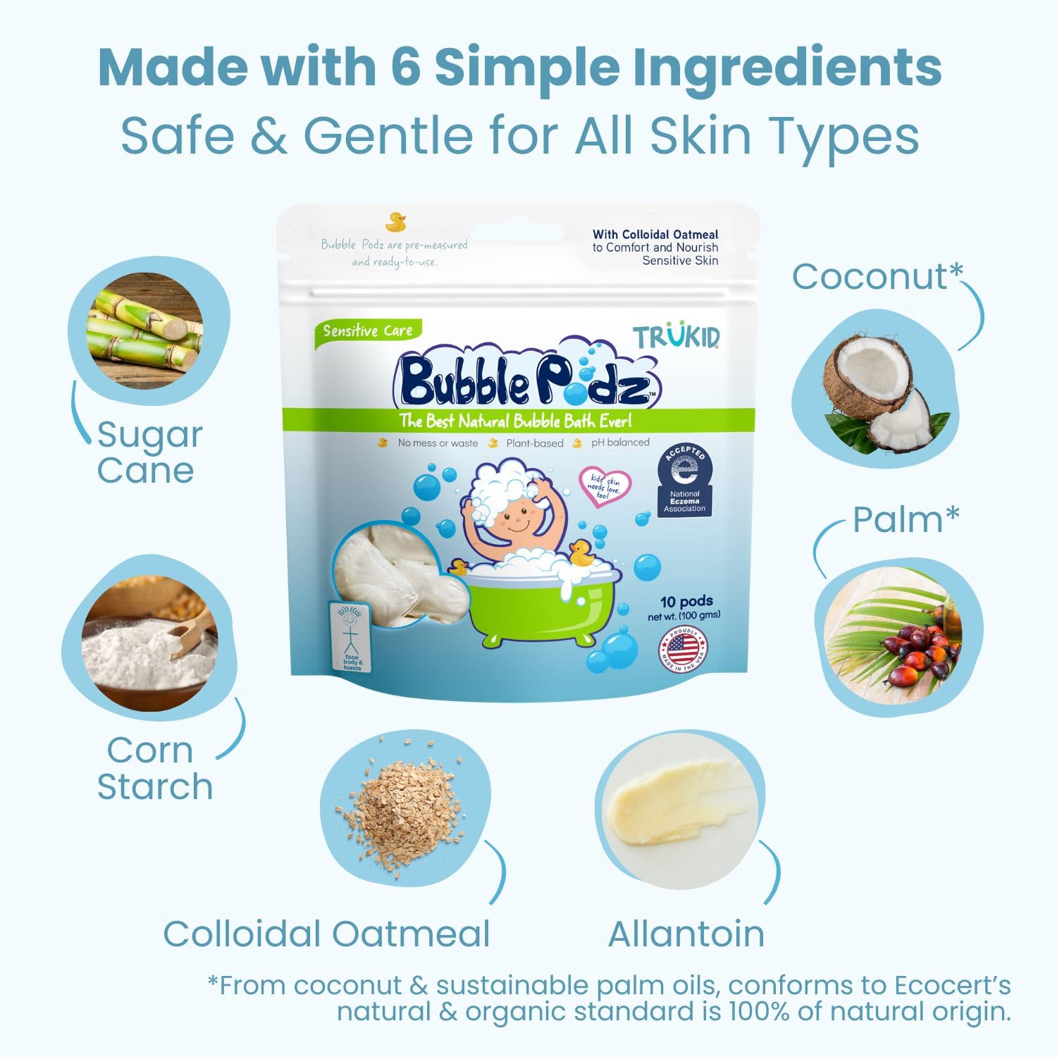 TruKid Bubble Podz: soin hypoallergénique sans colorants.