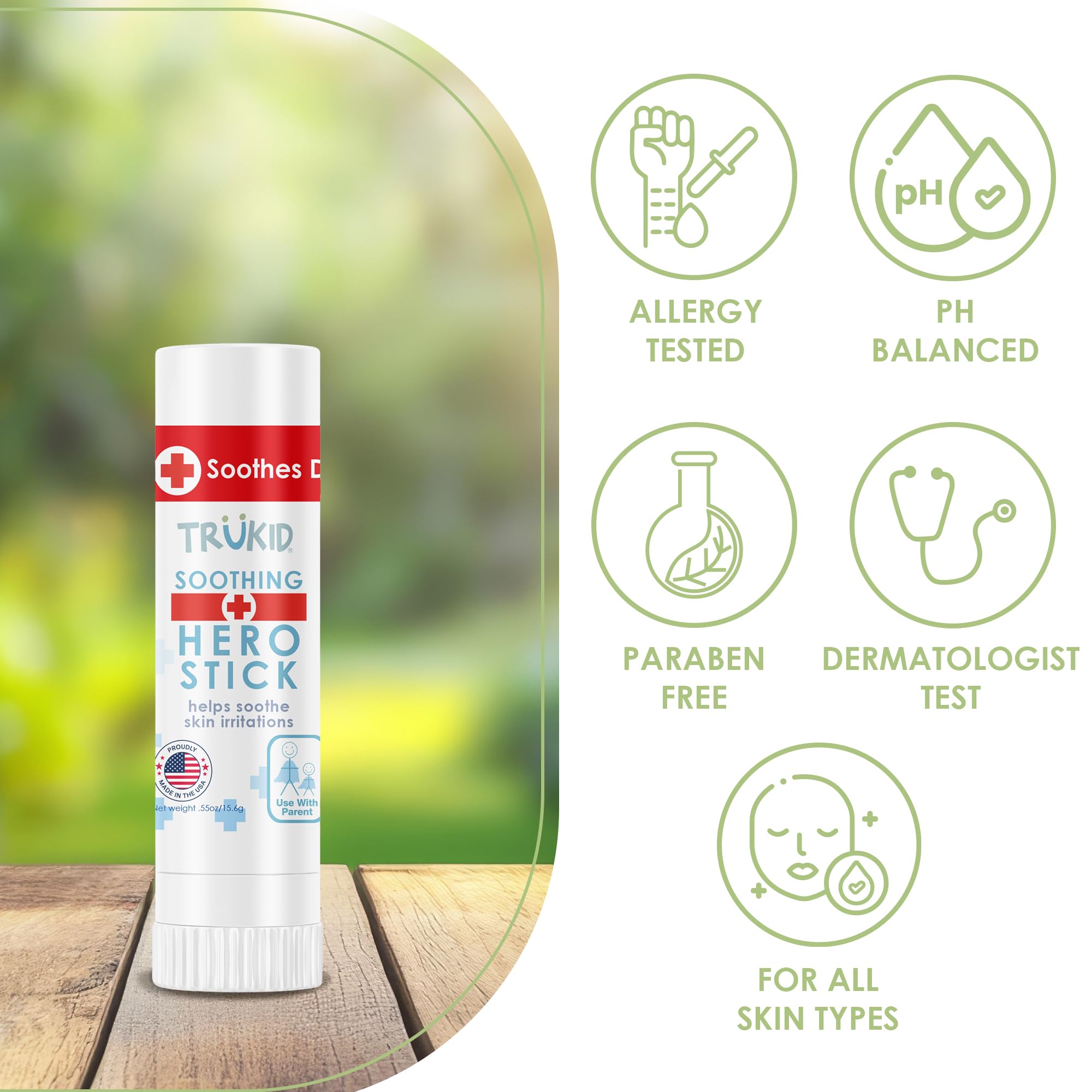 TruKid Hero Stick idéal pour les irritations cutanées mineures lors des sorties.