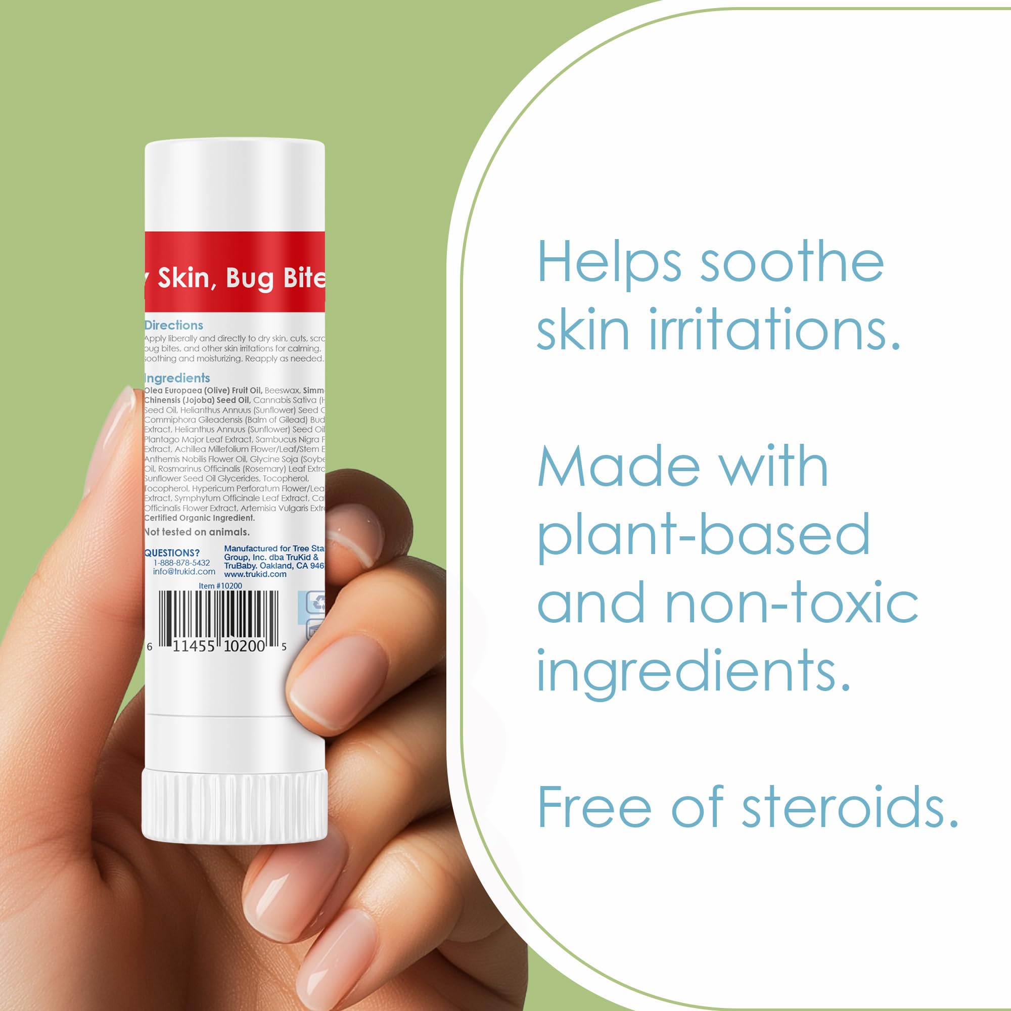TruKid Hero Stick contient calendula et camomille pour calmer la peau irritée.