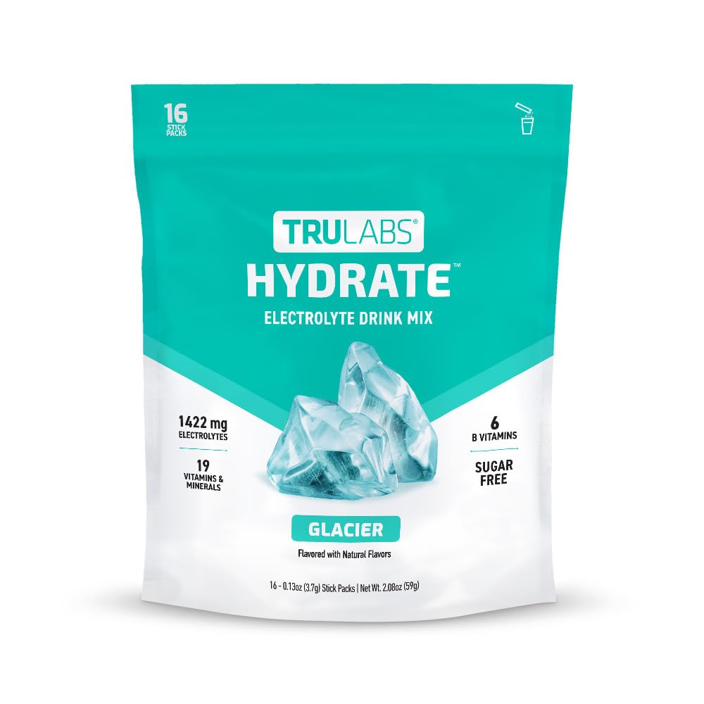 TRULABS Hydrate Glacier, sachets portables facilitant l hydratation en déplacement.