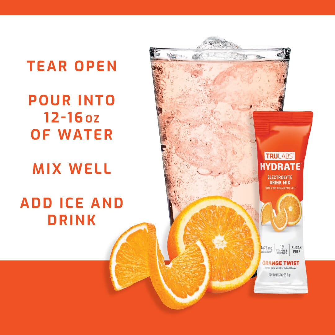 Mise en eau rapide avec TRULABS Hydrate Orange Twist emballage-stick.