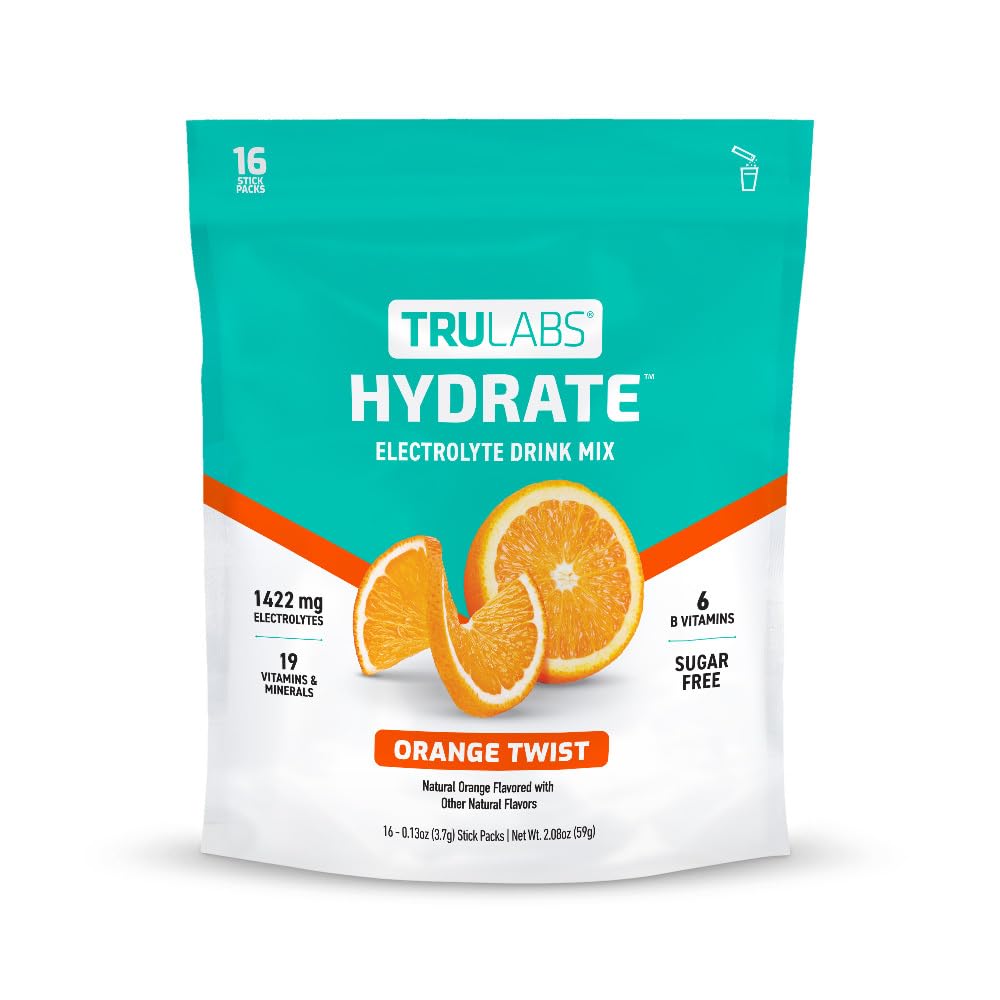 TRULABS Hydrate Orange Twist - sachet électrolytes prêt à dissoudre pour hydratation rapide.