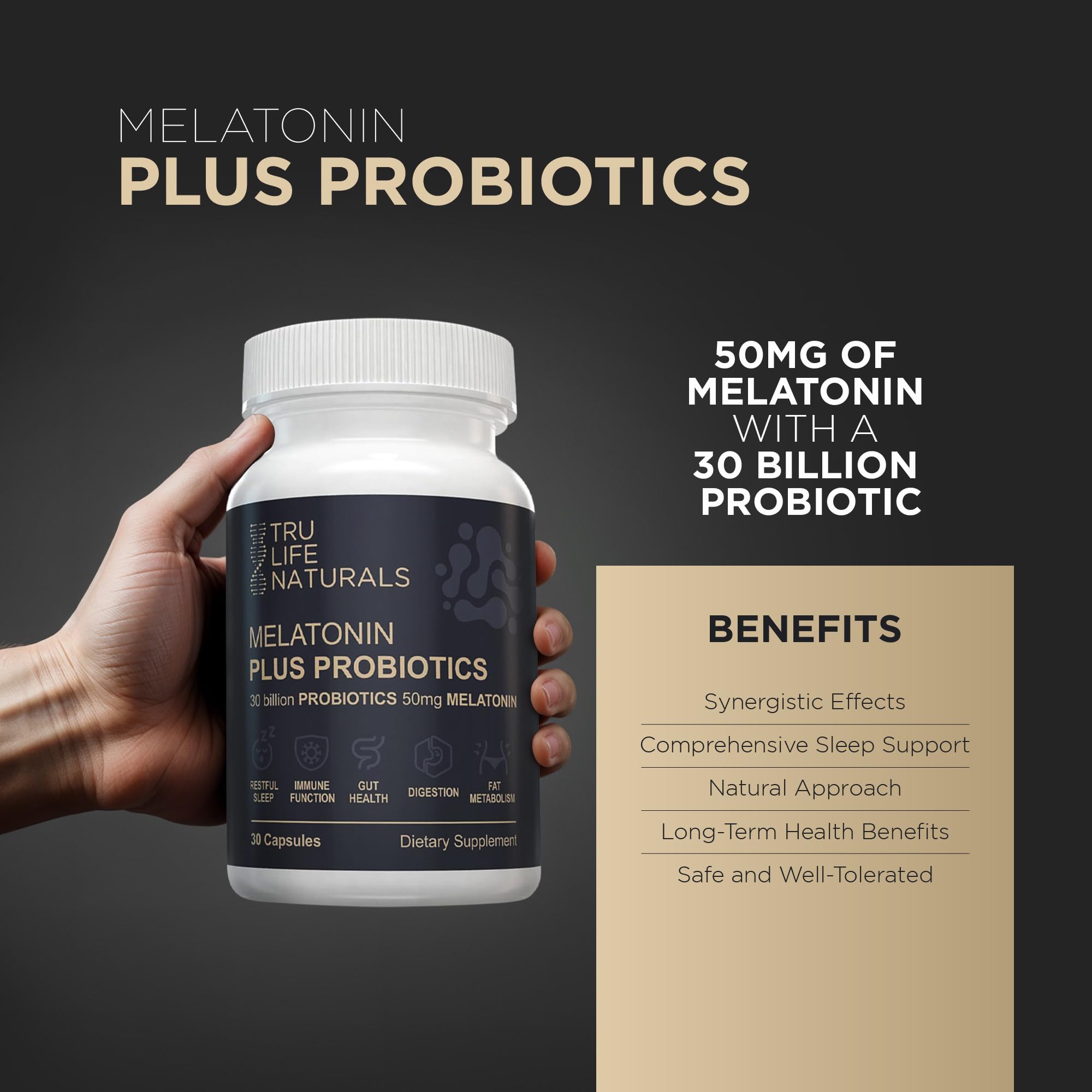 TRULIFE NATURALS Mélatonine 50 mg – capsules, utilisation nocturne possible
